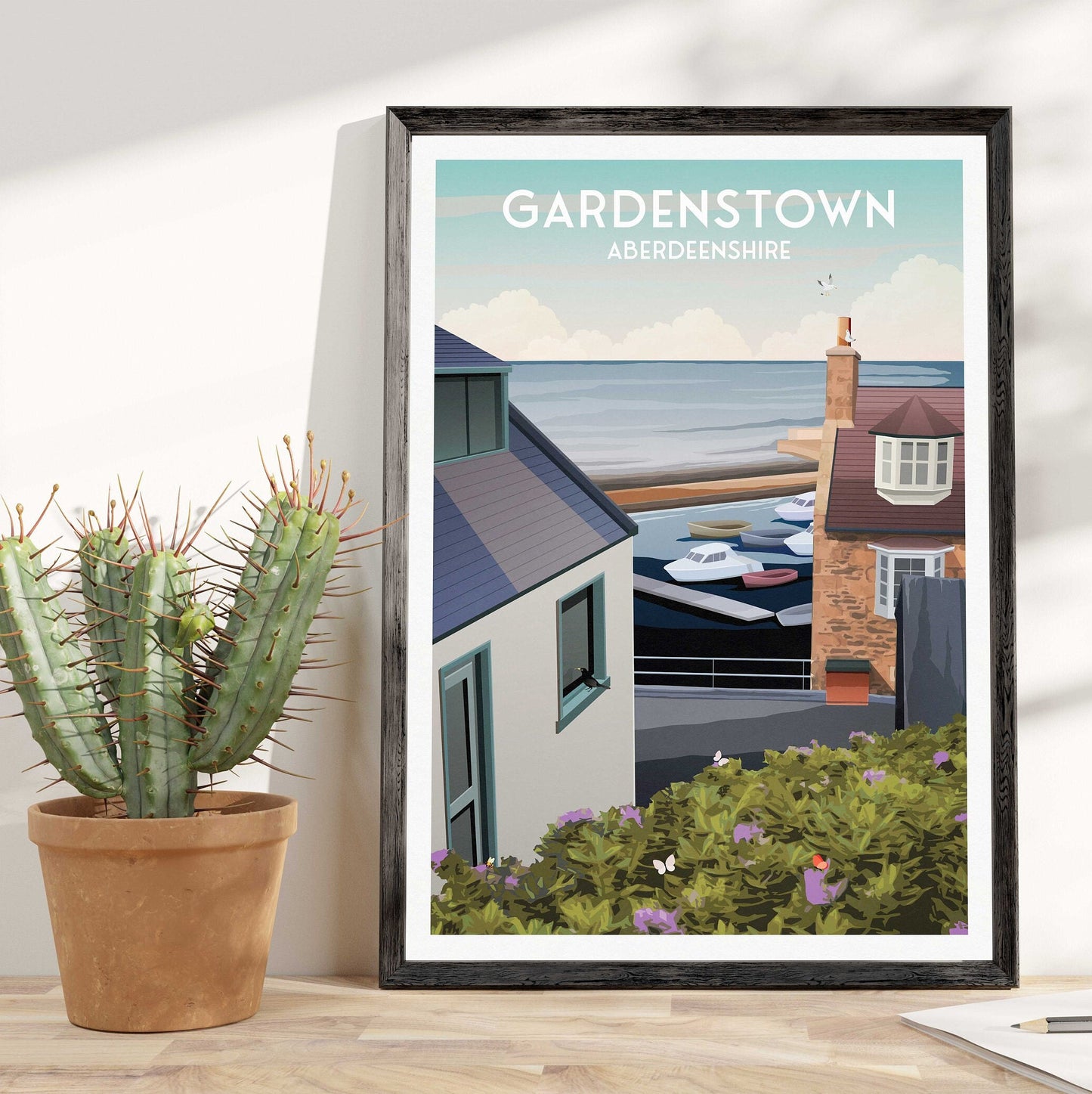 Gardenstown, Aberdeenshire Travel Poster - Vintage Style Coastal Village Art Print
