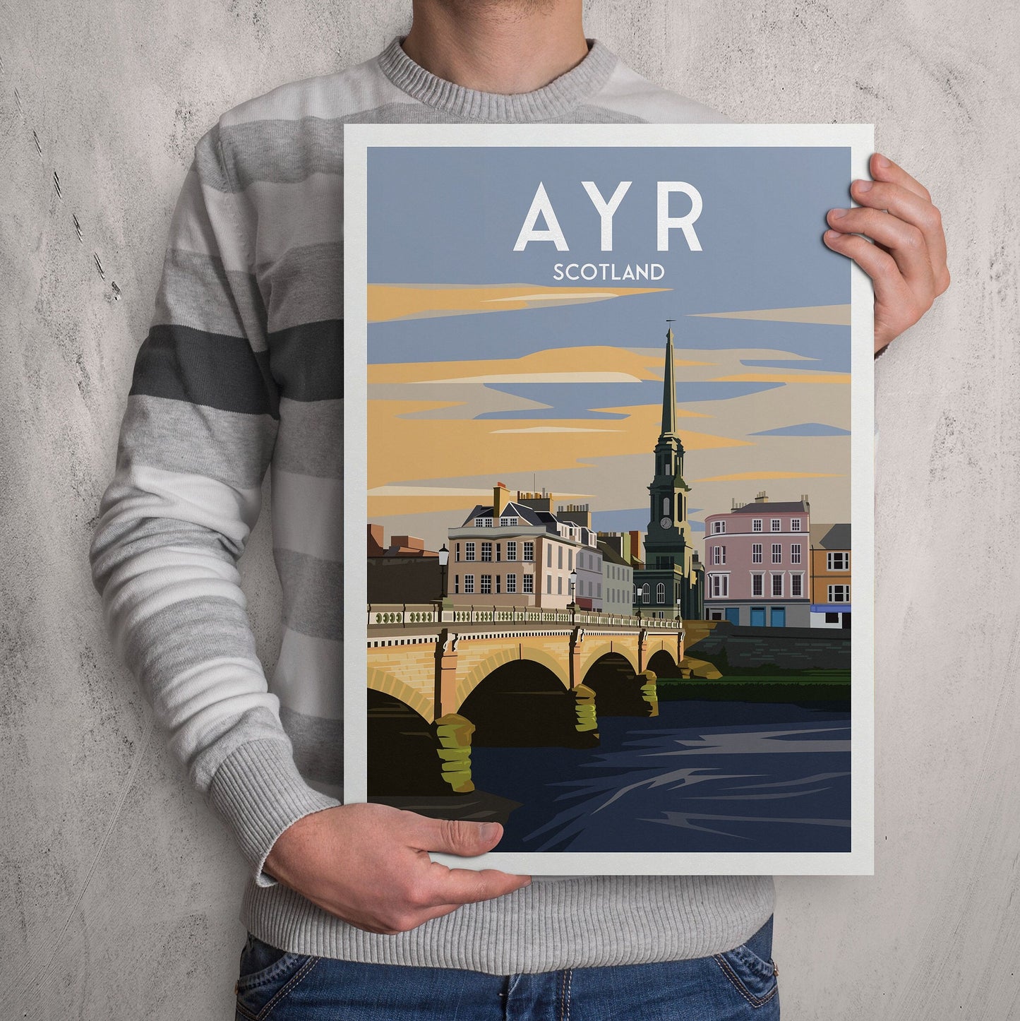 Ayr Print - Scotland Travel Poster - New Bridge - Ayrshire