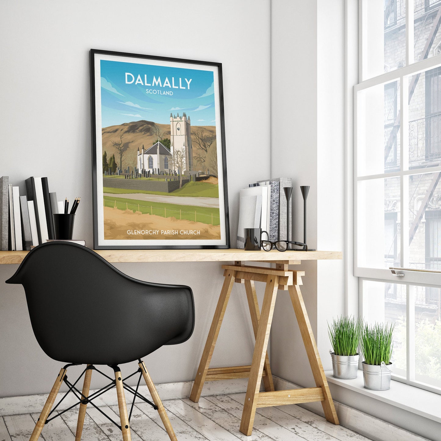Dalmally Print - Travel Poster - Argyll and Bute - Glenorchy Parish Church - Scotland