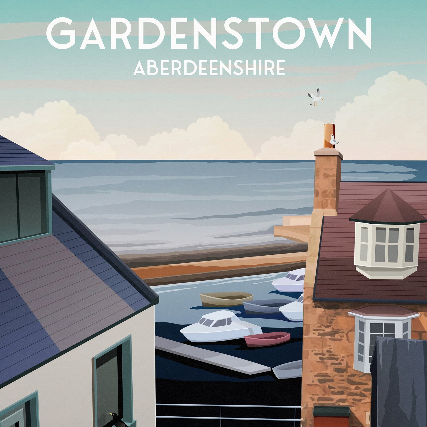 Gardenstown, Aberdeenshire Travel Poster - Vintage Style Coastal Village Art Print