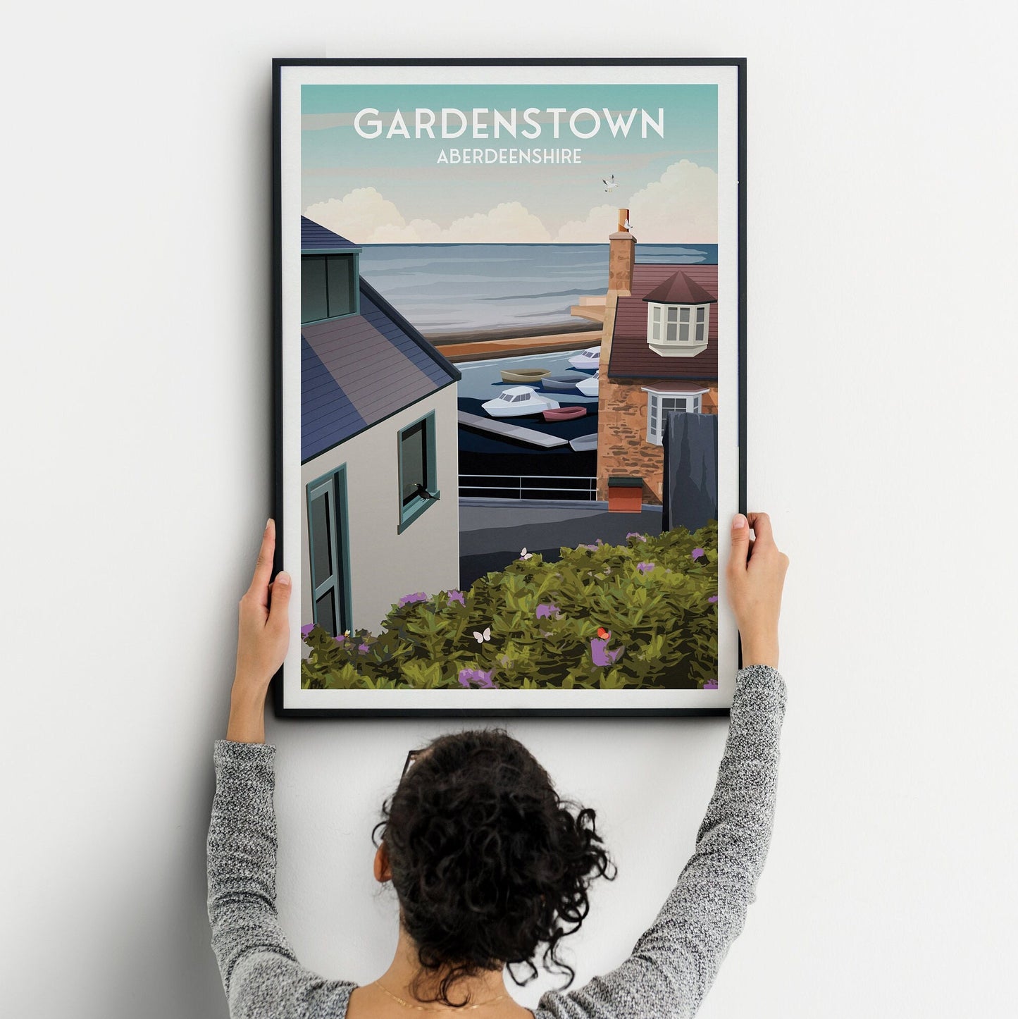 Gardenstown, Aberdeenshire Travel Poster - Vintage Style Coastal Village Art Print