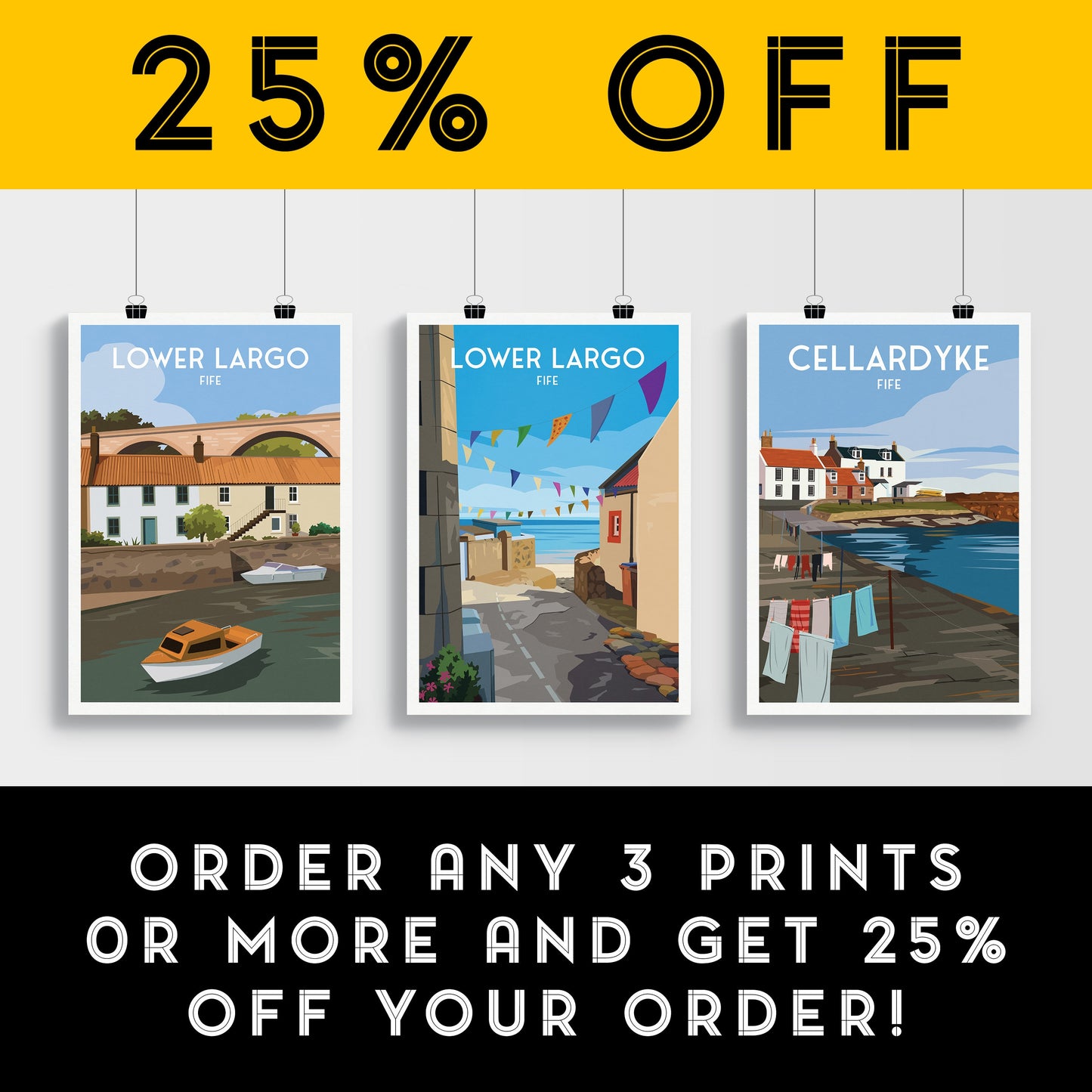 Lower Largo Bunting Print - Fife Travel Poster | Fife Coastal Art | Scotland