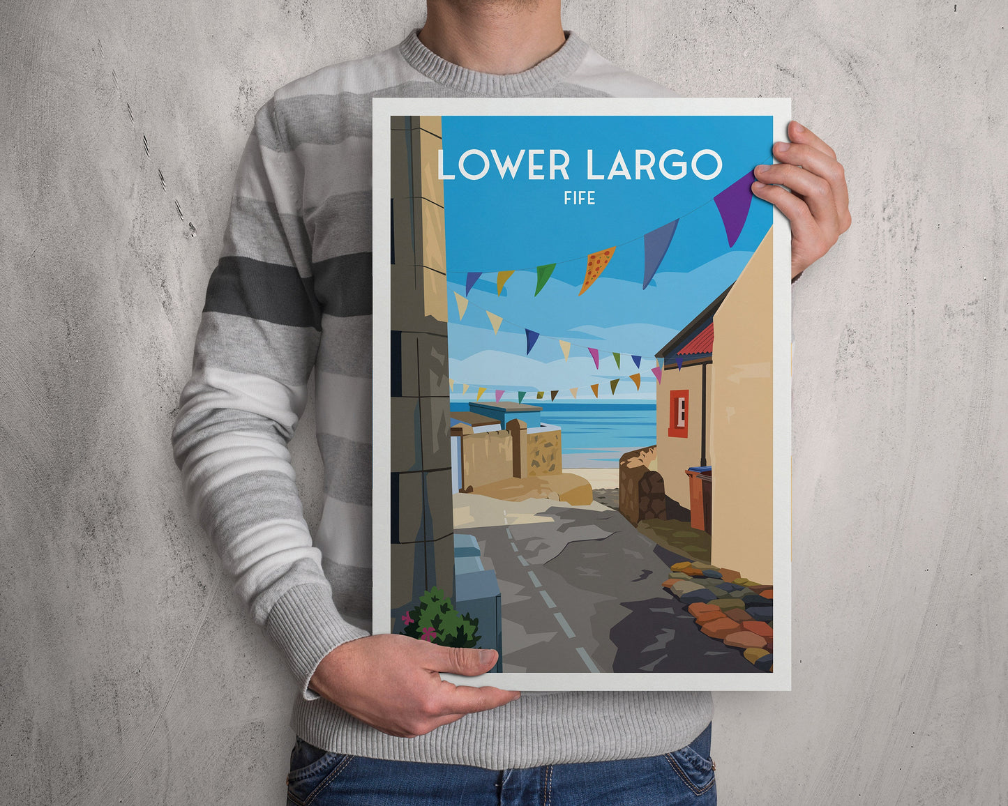 Lower Largo Bunting Print - Fife Travel Poster | Fife Coastal Art | Scotland