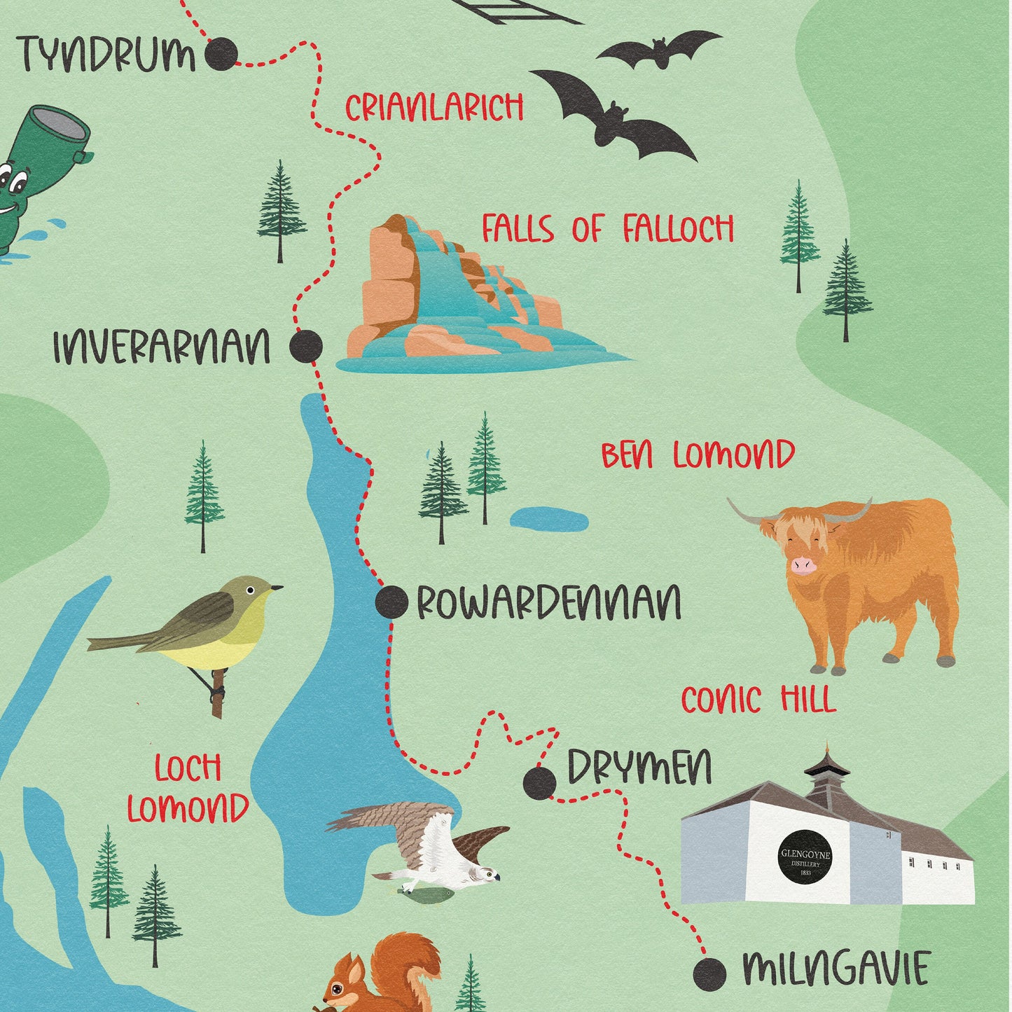 West Highland Way Map | Milngavie to Fort William | Scottish Trails | Drymen - Rowardennan - Inverarnan - Kingshouse - Glencoe - Ben Nevis