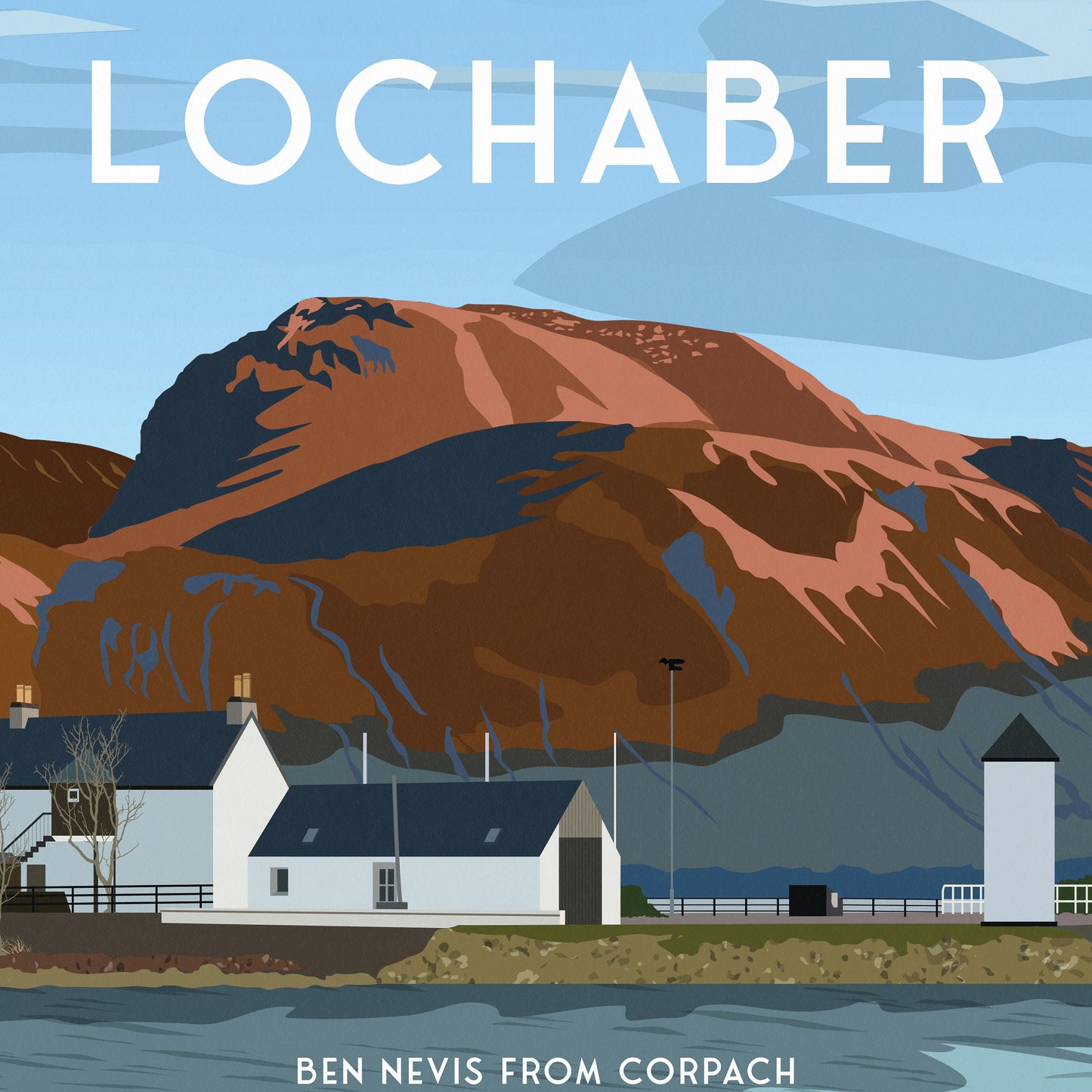 Lochaber Print - Ben Nevis from Corpach - Fort William - Travel Poster - The Three Peaks