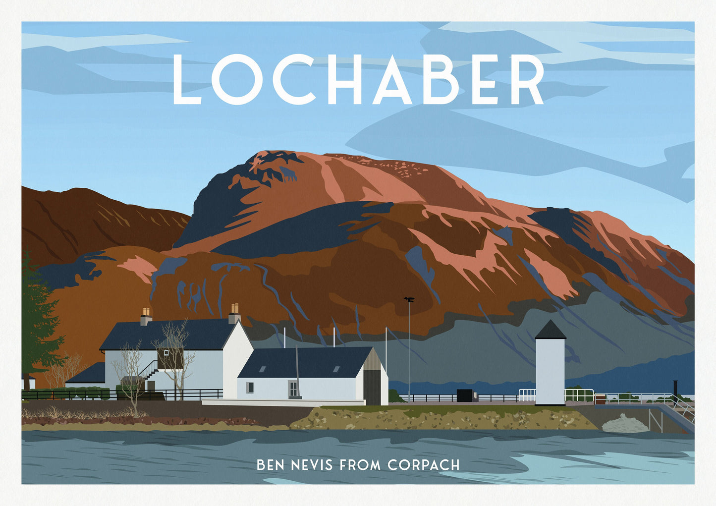 Lochaber Print - Ben Nevis from Corpach - Fort William - Travel Poster - The Three Peaks