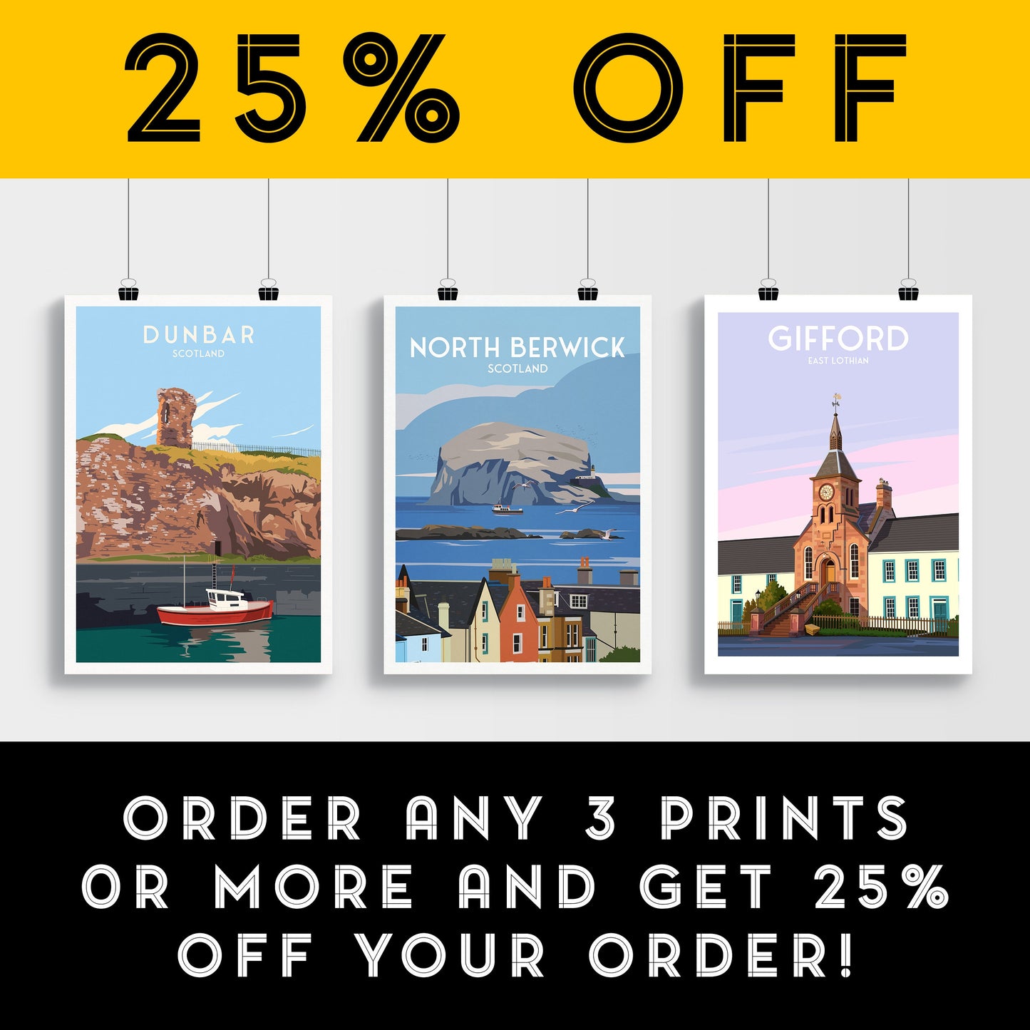 North Berwick Print - House Rooftops and Bass Rock View - East Lothian Travel Poster - Scotland Wall Art