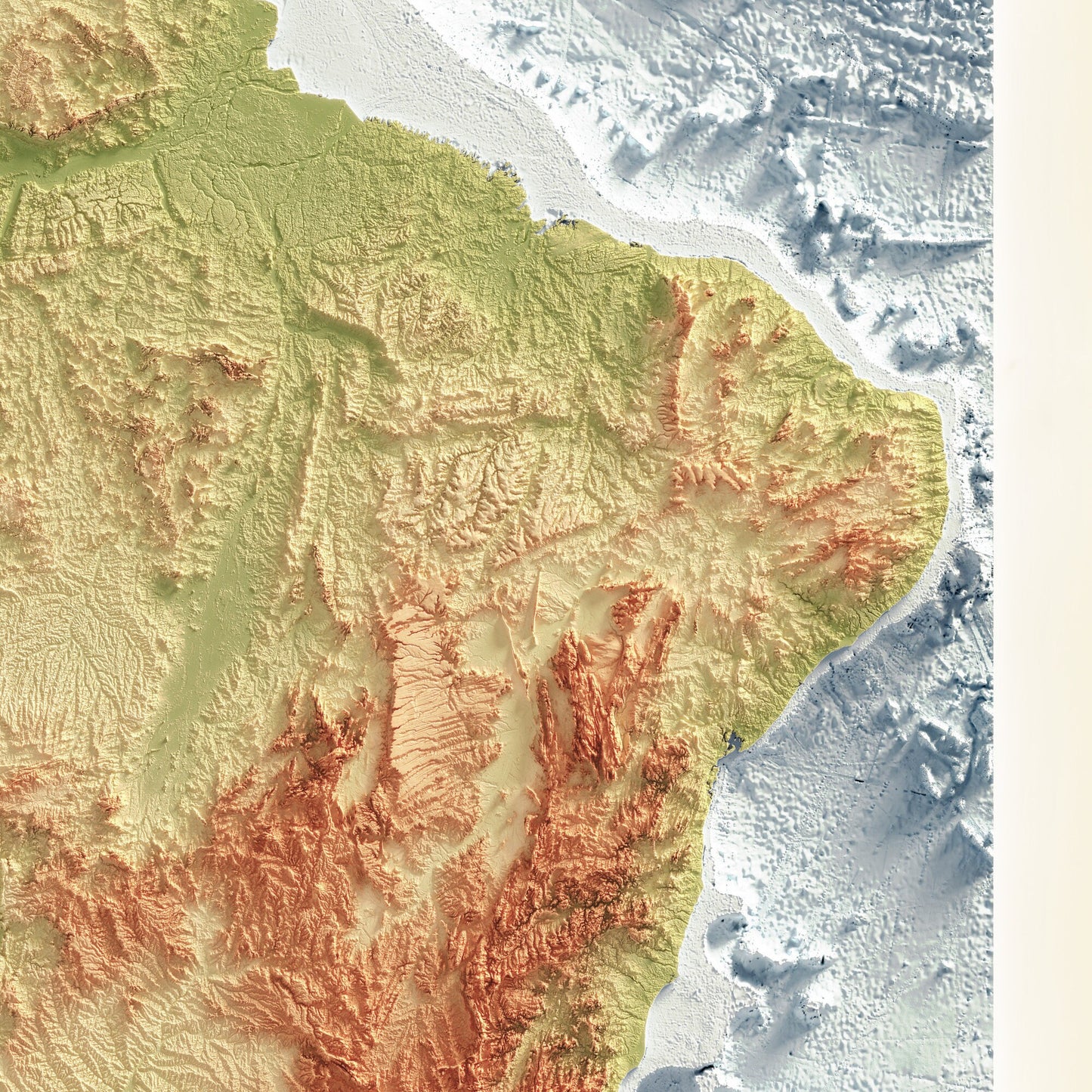 Brazil Bathymetry Print - Ocean Topographical Map - South America - Wall Art Poster