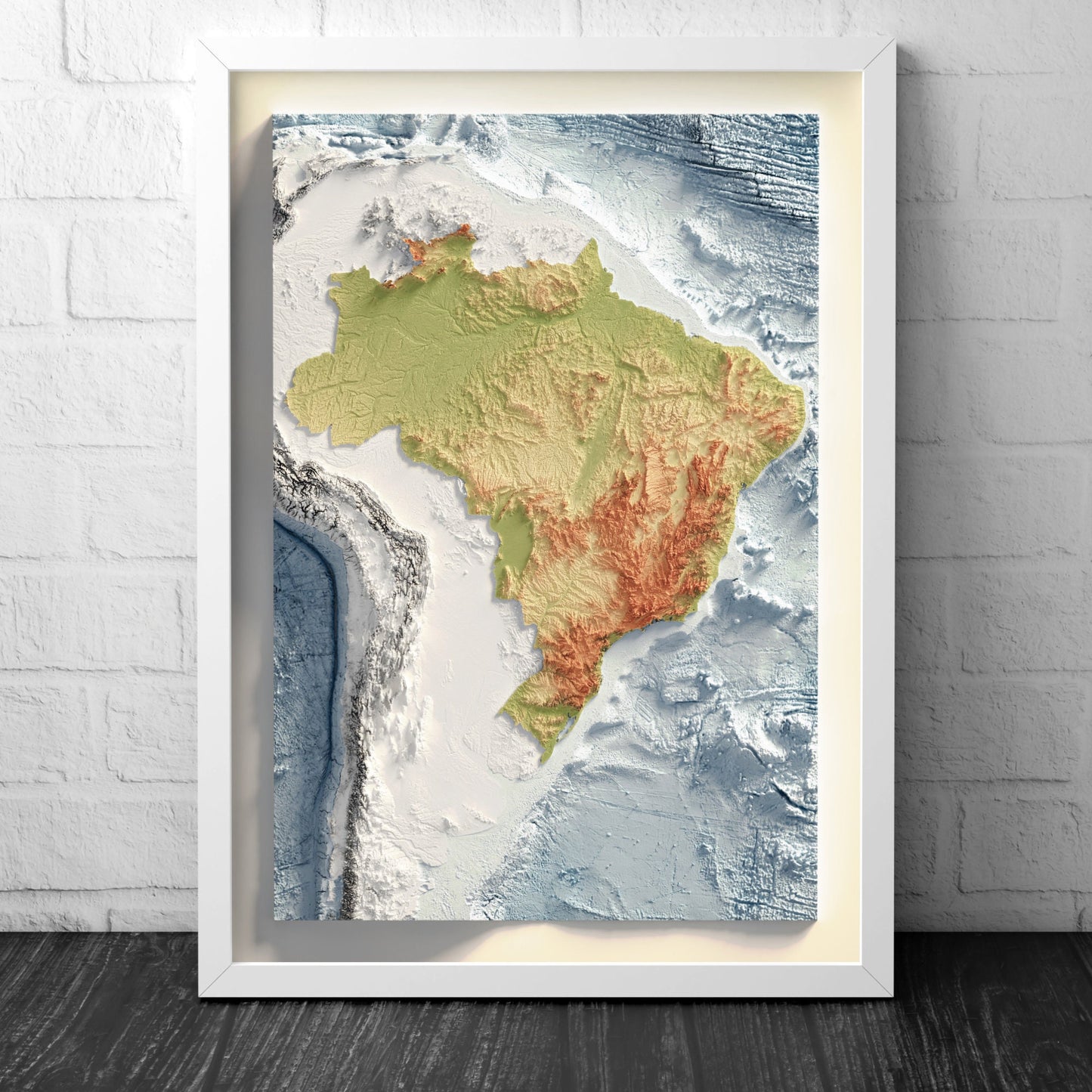 Brazil Bathymetry Print - Ocean Topographical Map - South America - Wall Art Poster