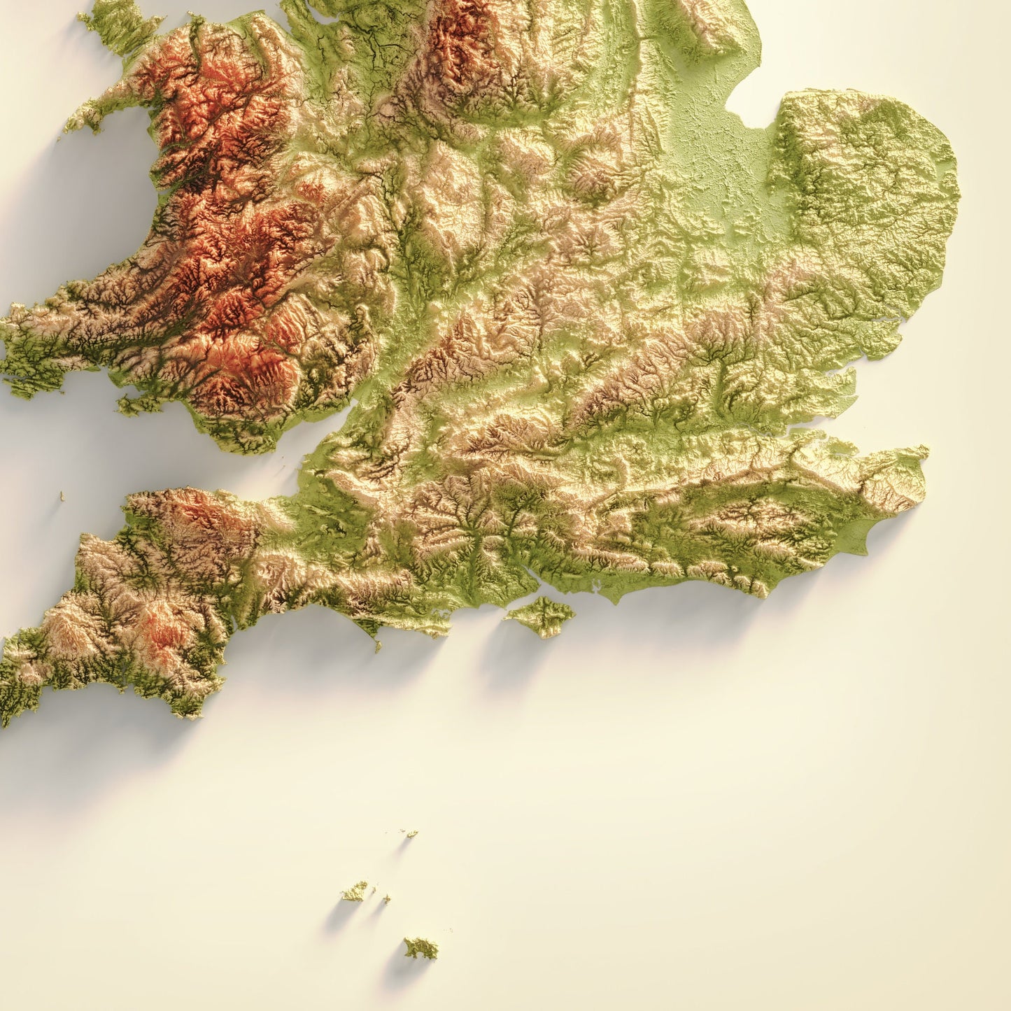 British Isles Art Relief Map - 2D Print - British Islands Geology - 2D Shaded Relief Map - England - Scotland - Wales- Northern Ireland