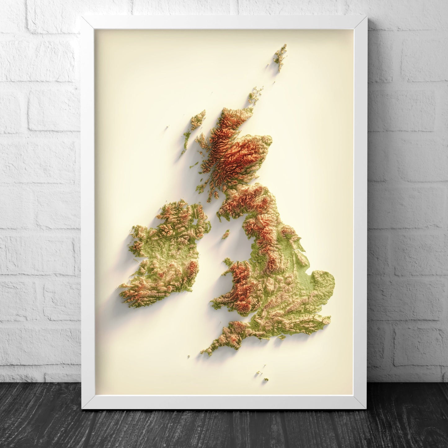 British Isles Art Relief Map - 2D Print - British Islands Geology - 2D Shaded Relief Map - England - Scotland - Wales- Northern Ireland