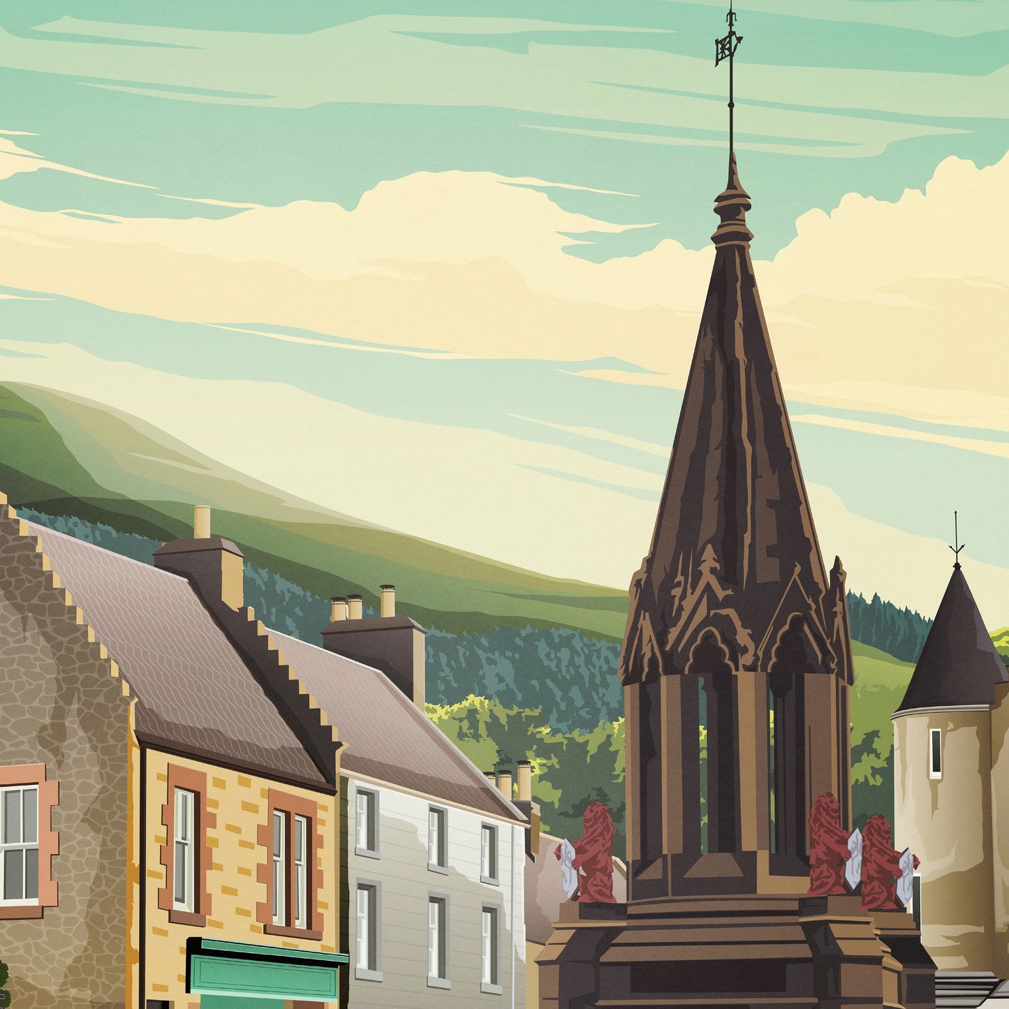 Falkland Travel Poster - Mercat Cross - Fife Wall Art Print