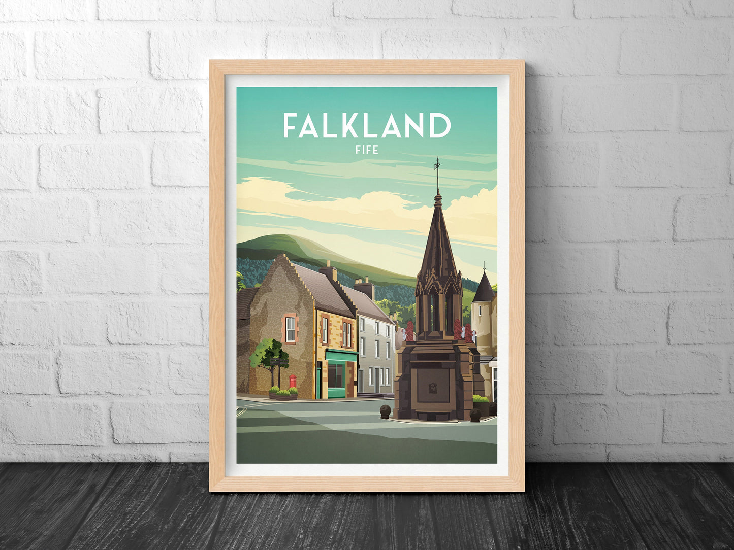 Falkland Travel Poster - Mercat Cross - Fife Wall Art Print