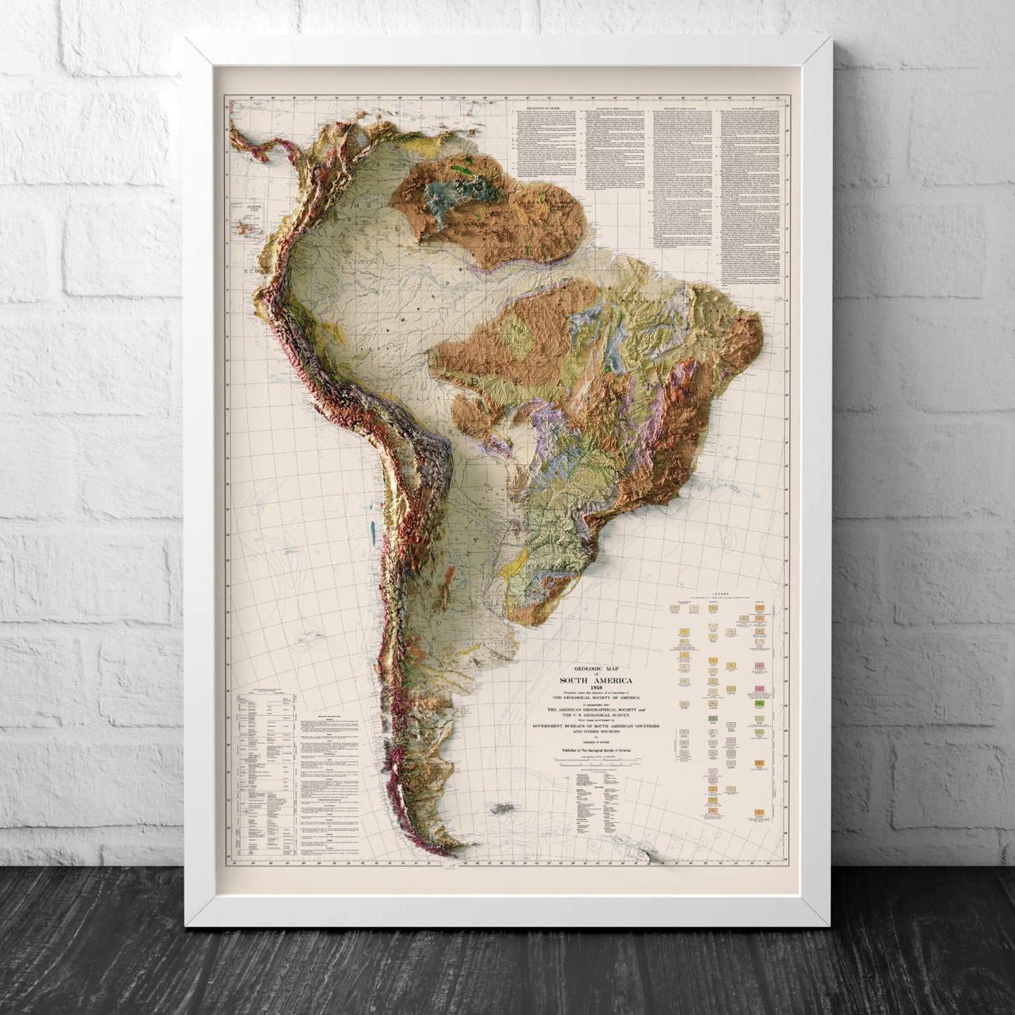 South America Geological Map - Elevation Map - 1950 2D Vintage Poster - Brazil - Argentna - Colombia - Guyana - Paraguay - Venezuala