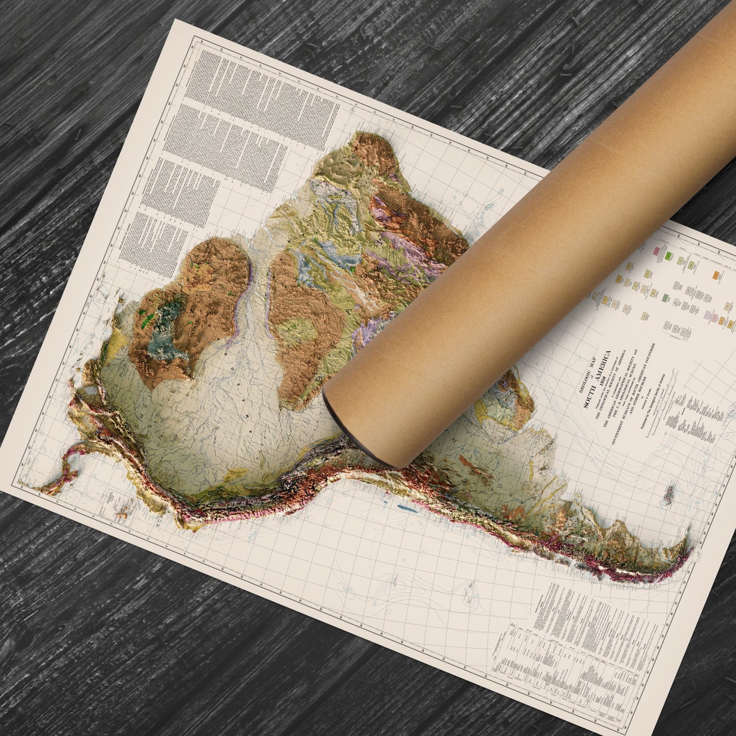 South America Geological Map - Elevation Map - 1950 2D Vintage Poster - Brazil - Argentna - Colombia - Guyana - Paraguay - Venezuala