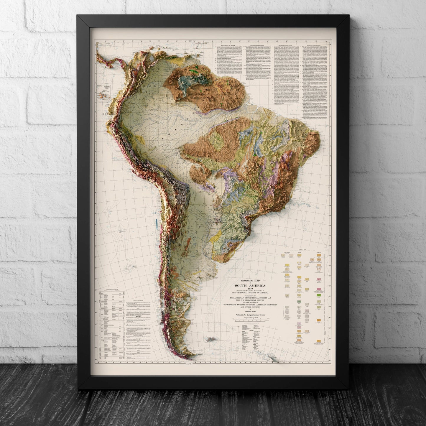 South America Geological Map - Elevation Map - 1950 2D Vintage Poster - Brazil - Argentna - Colombia - Guyana - Paraguay - Venezuala