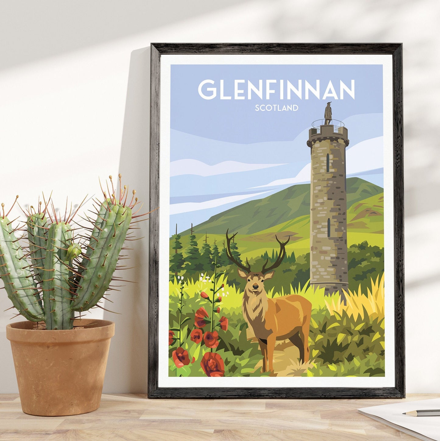 Glenfinnan Monument Print, Lochaber Travel Poster, Highlands, Scotland