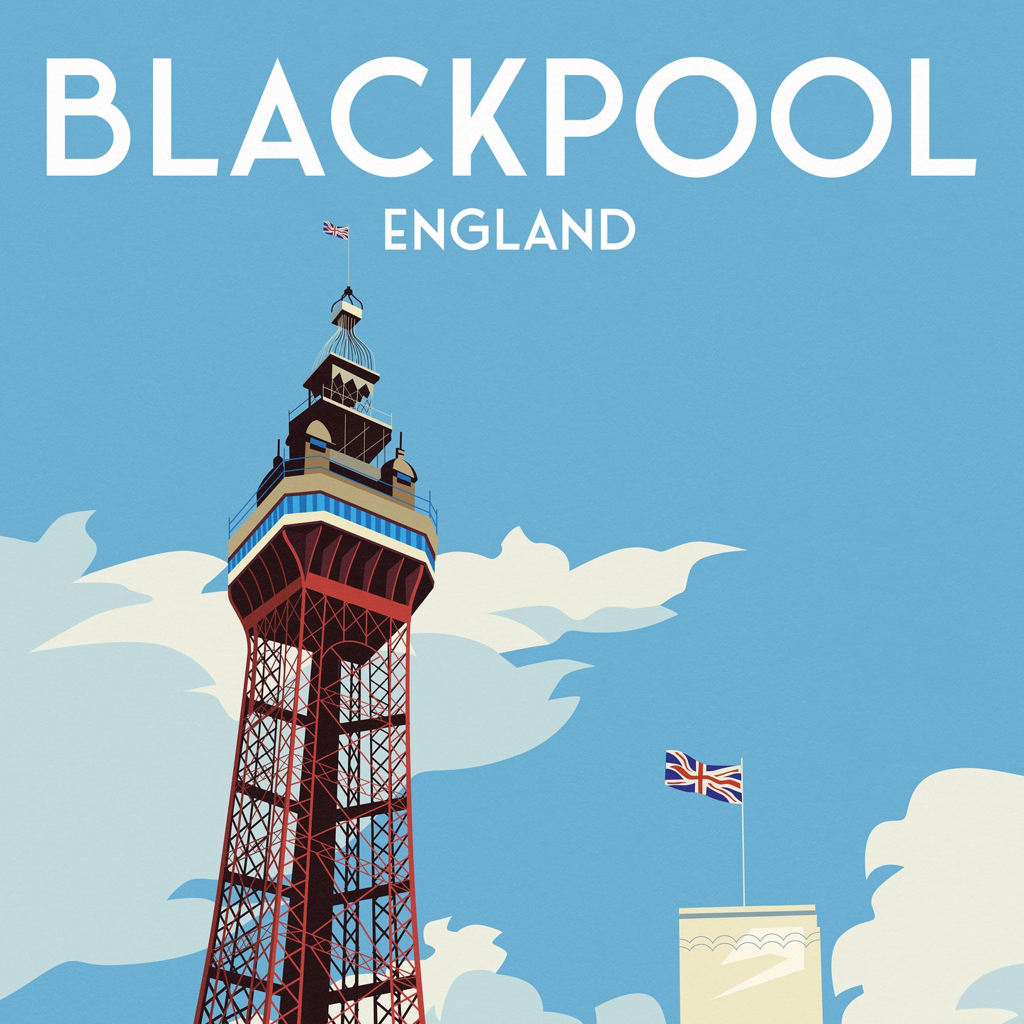 Blackpool Print - England Travel Poster - Tower - Seaside Art