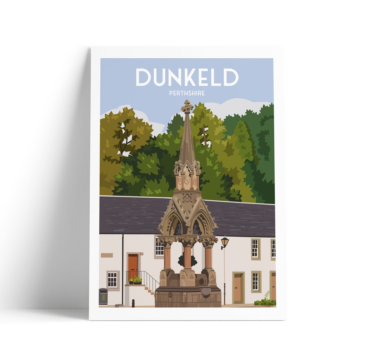 Dunkeld Print - Perthshire Travel Poster - Scotland - Atholl Memorial Fountain
