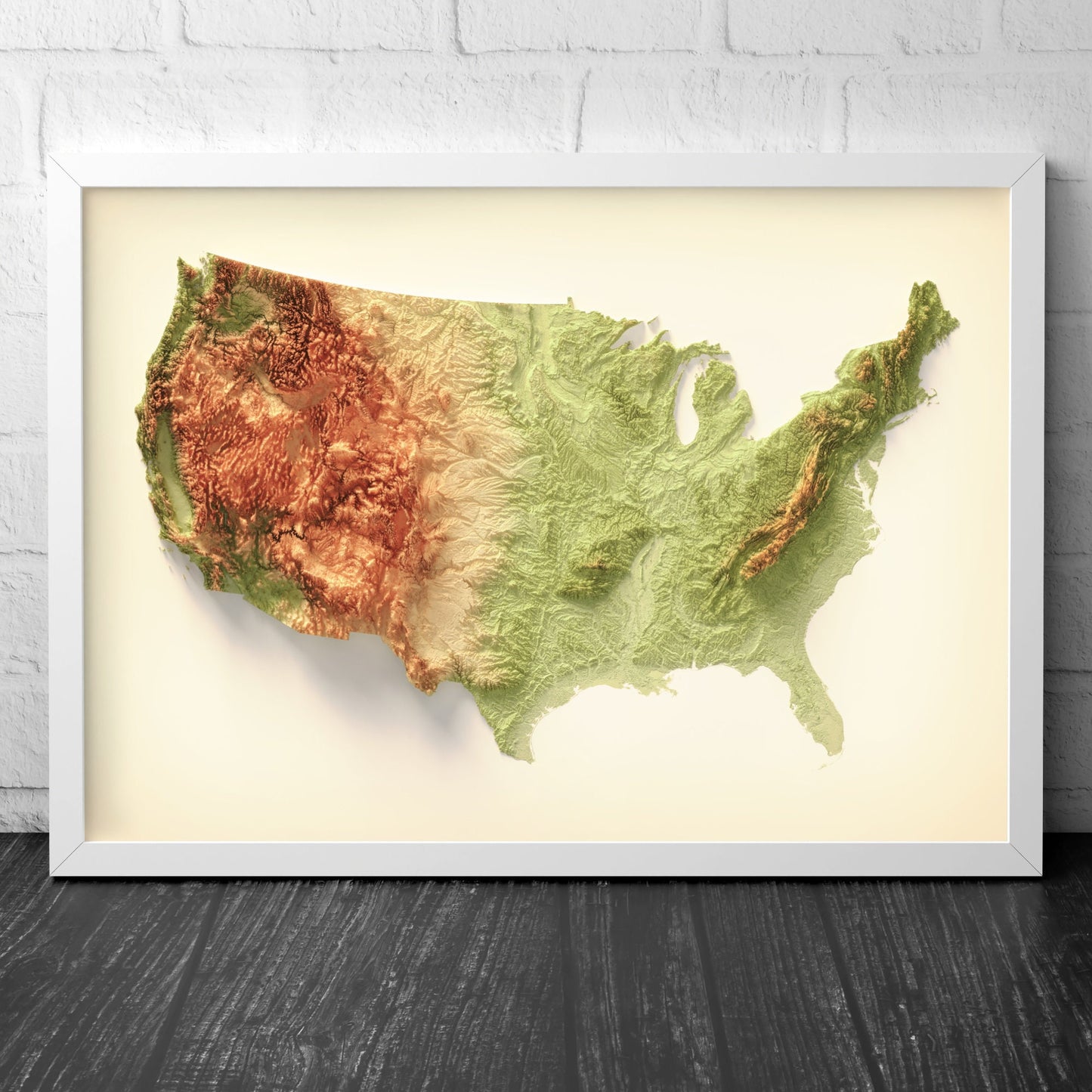 United States Art Relief Map - 2D Print - USA Geology - 2D Shaded Relief Map - United States of America