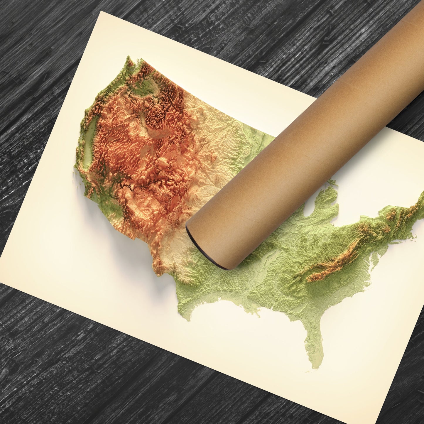 United States Art Relief Map - 2D Print - USA Geology - 2D Shaded Relief Map - United States of America