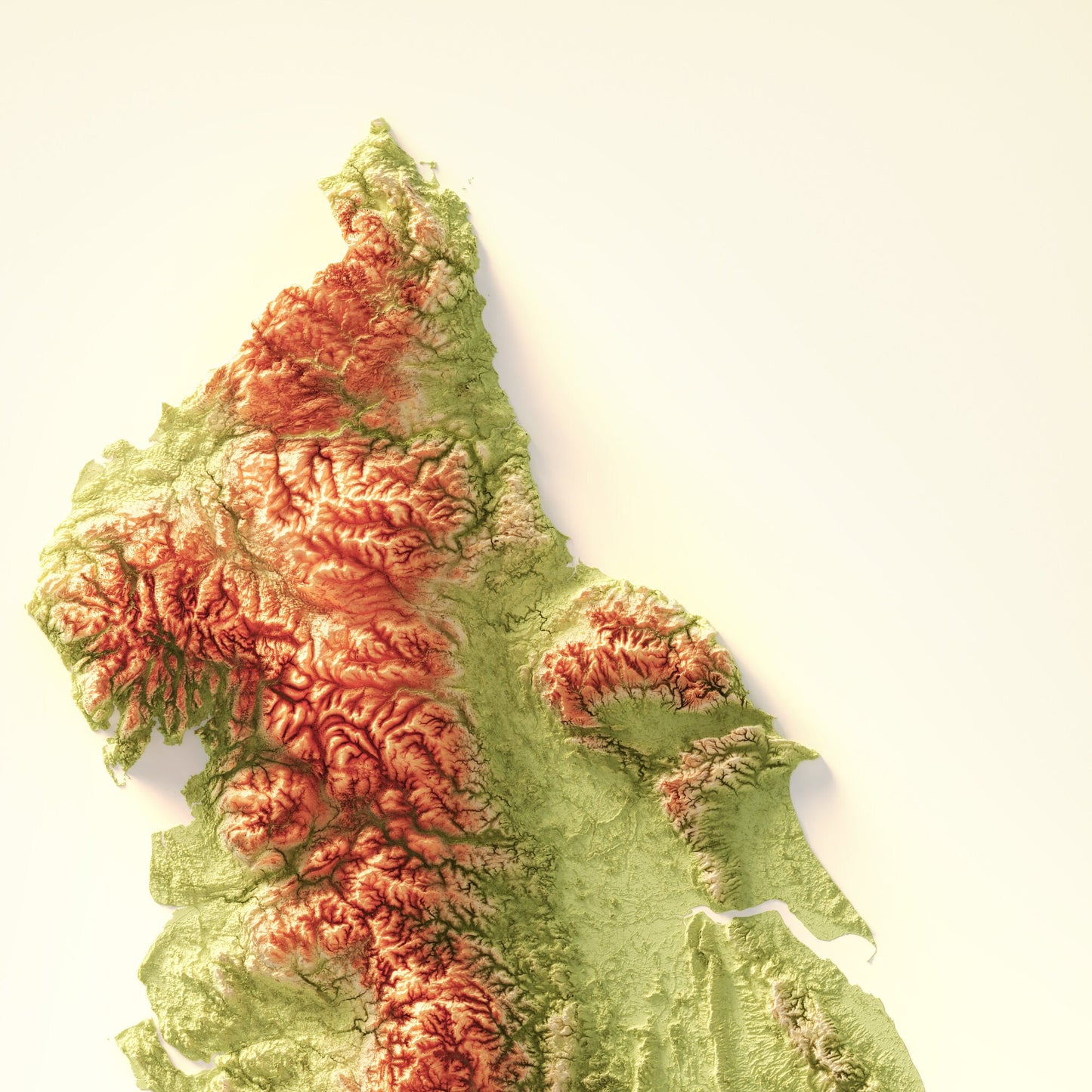 England Art Relief Map - 2D Print - English Geology - 2D Shaded Relief Map