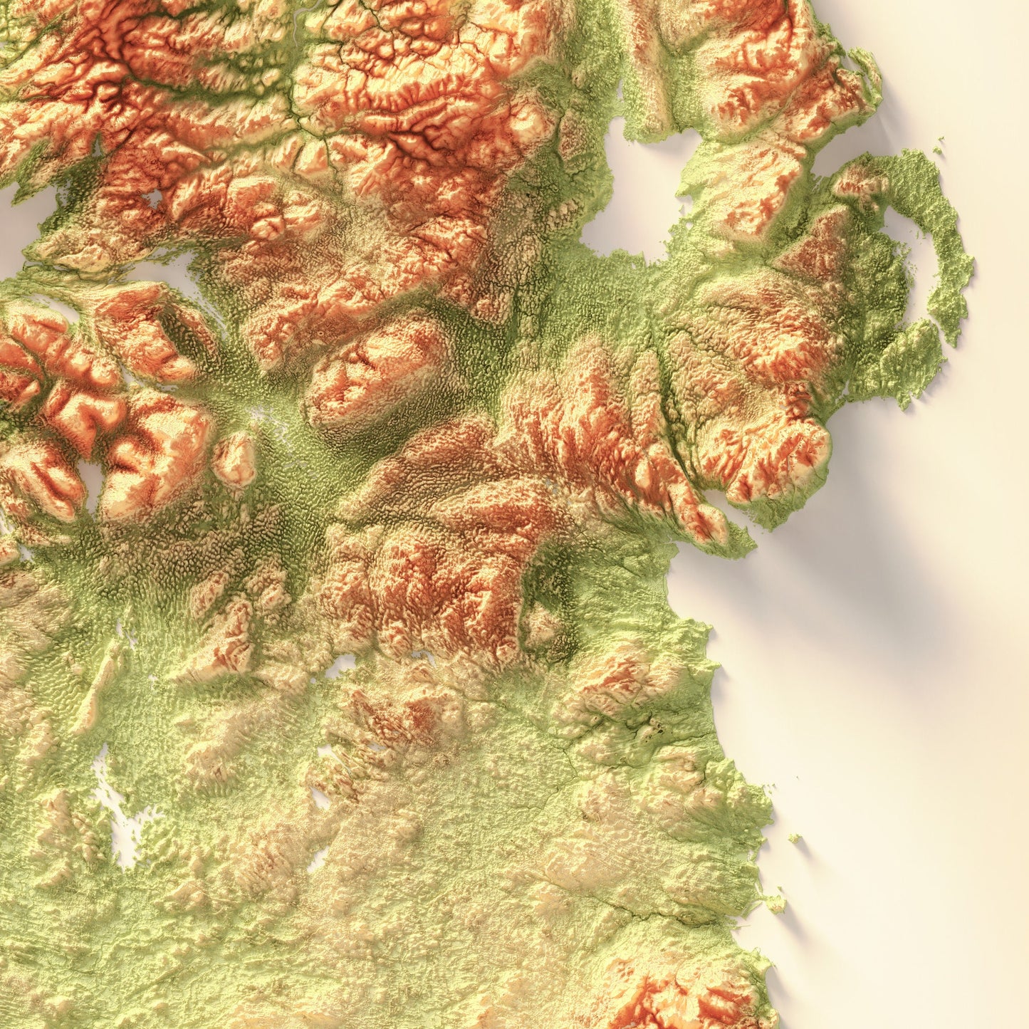 Ireland Art Relief Map - 2D Print - Irish Geology - 2D Shaded Relief Map