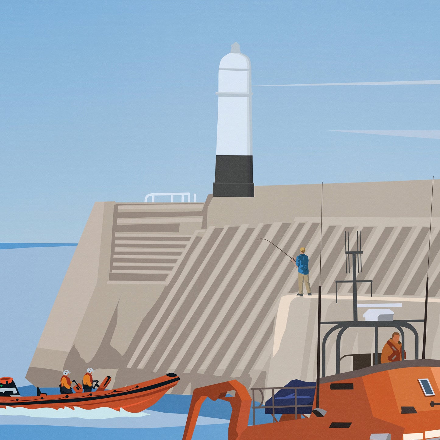 Porthcawl Lighthouse Print - Travel Poster - South Wales - Lifeboat