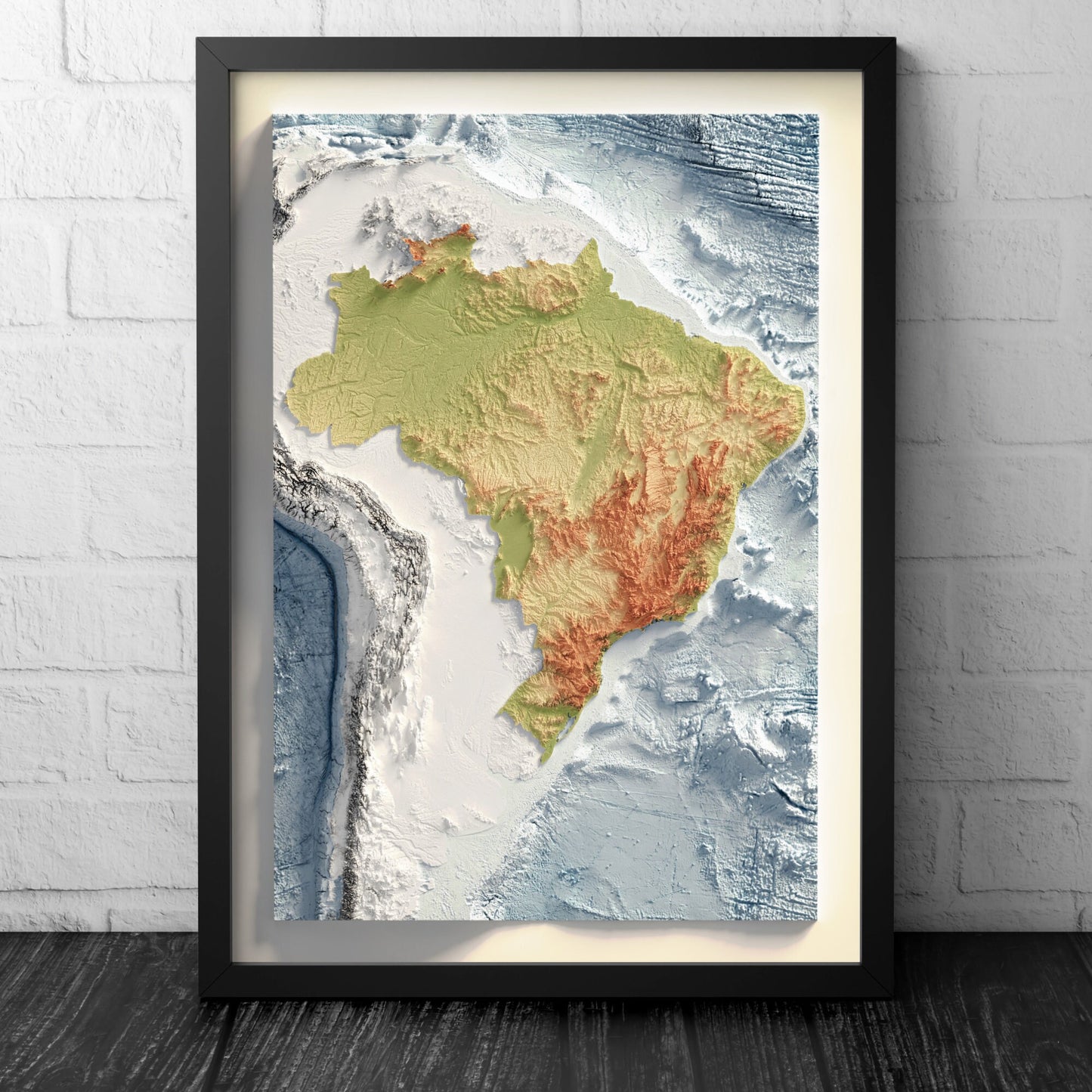 Brazil Bathymetry Print - Ocean Topographical Map - South America - Wall Art Poster