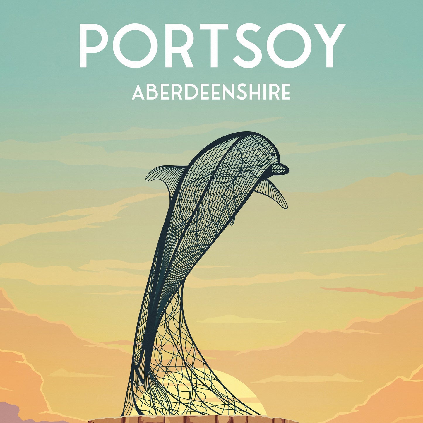 Portsoy Dolphin Travel Poster Print - Aberdeenshire - Scotland - Scottish Landscape - Banff - Moray Firth
