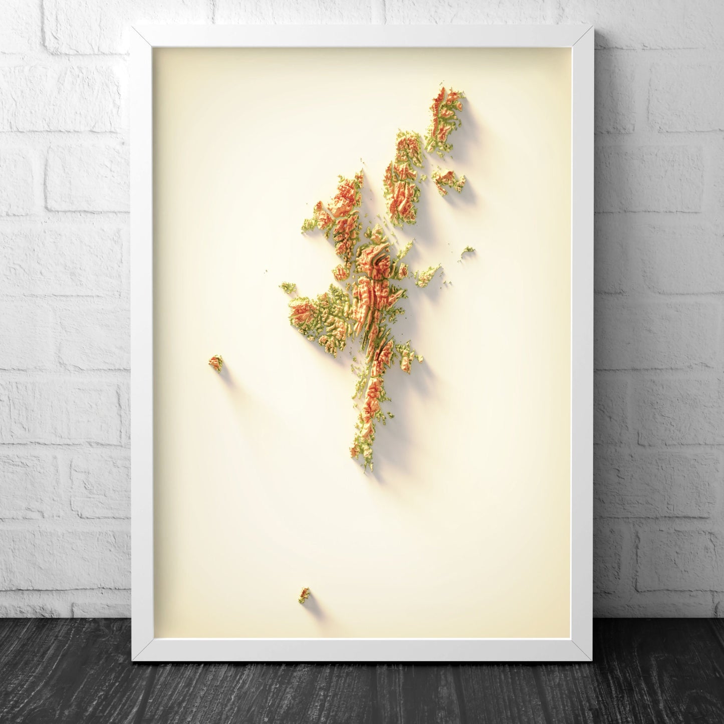 Shetland Isles Art Relief Map - 2D Print - Scotland Geology Poster - 2D Shaded Relief Map - Lerwick - Scalloway - Brae - Sandwick