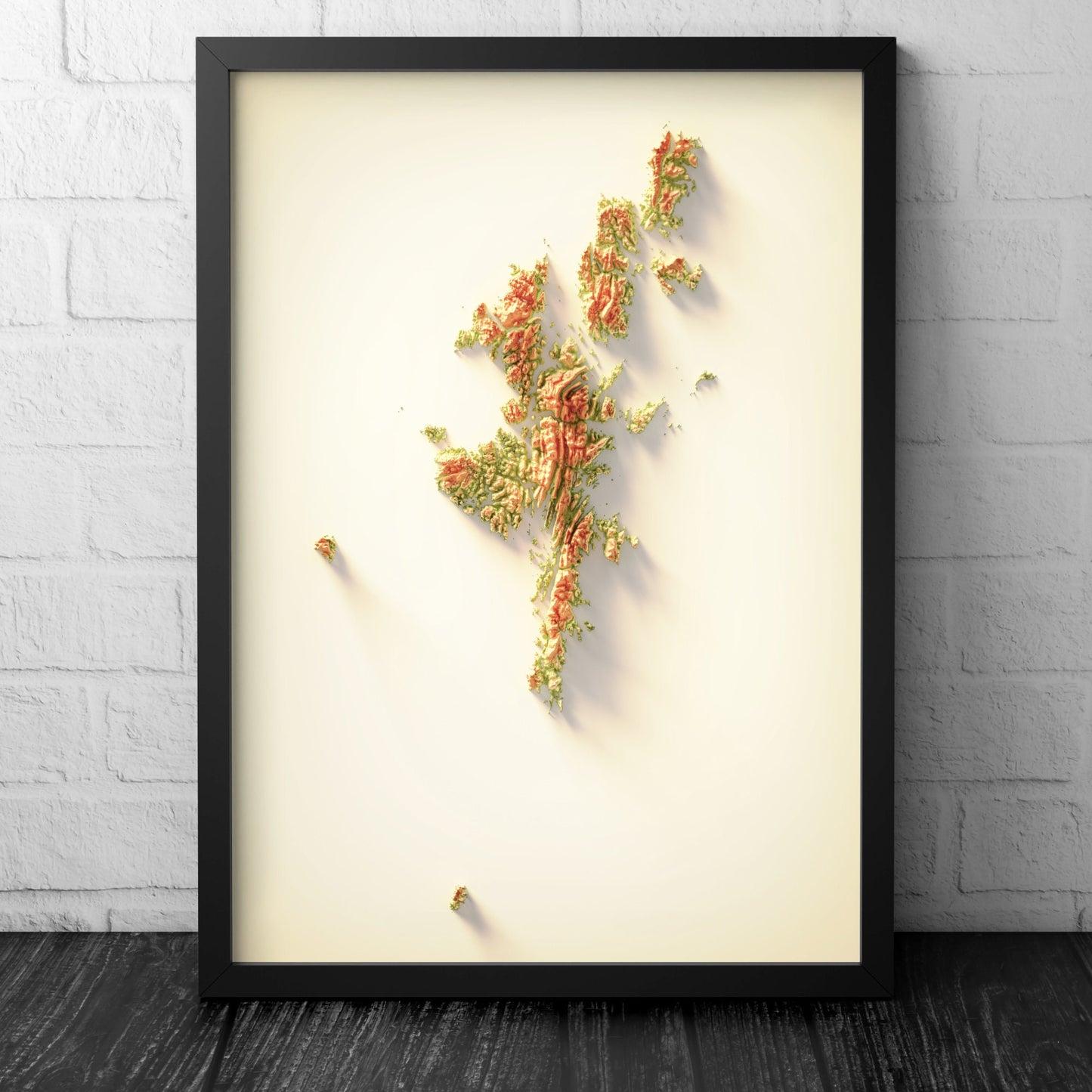 Shetland Isles Art Relief Map - 2D Print - Scotland Geology Poster - 2D Shaded Relief Map - Lerwick - Scalloway - Brae - Sandwick