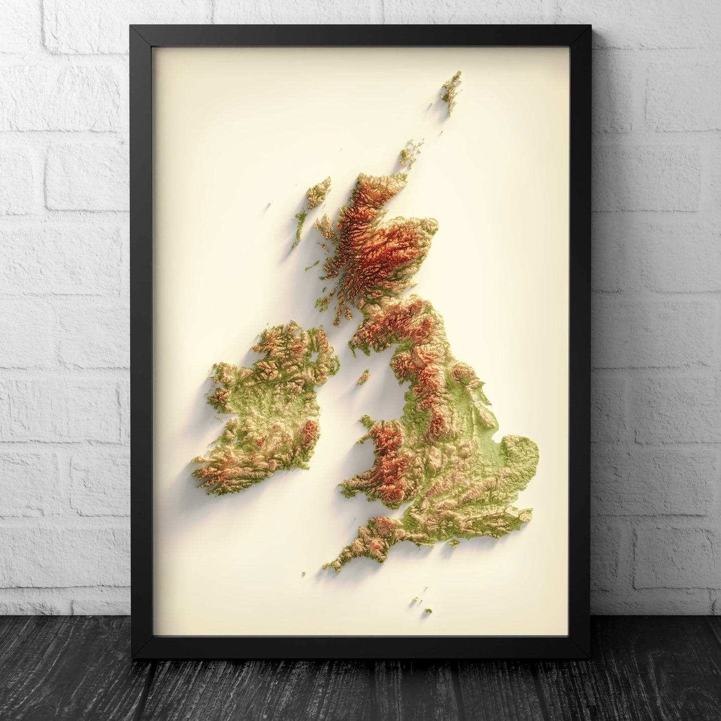 British Isles Art Relief Map - 2D Print - British Islands Geology - 2D Shaded Relief Map - England - Scotland - Wales- Northern Ireland