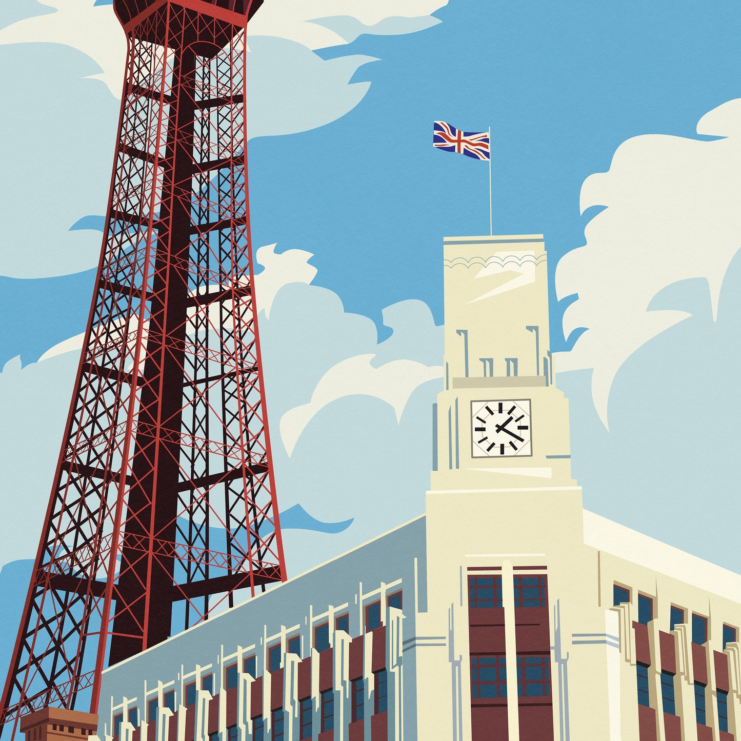 Blackpool Print - England Travel Poster - Tower - Seaside Art