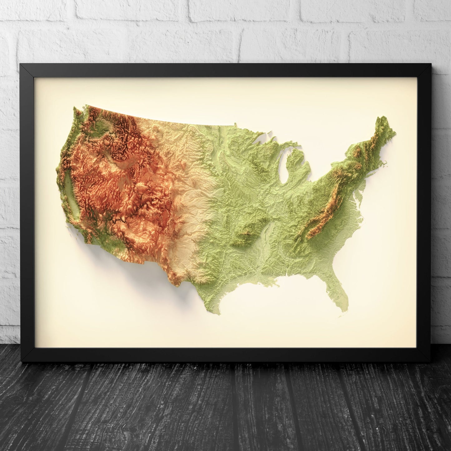 United States Art Relief Map - 2D Print - USA Geology - 2D Shaded Relief Map - United States of America