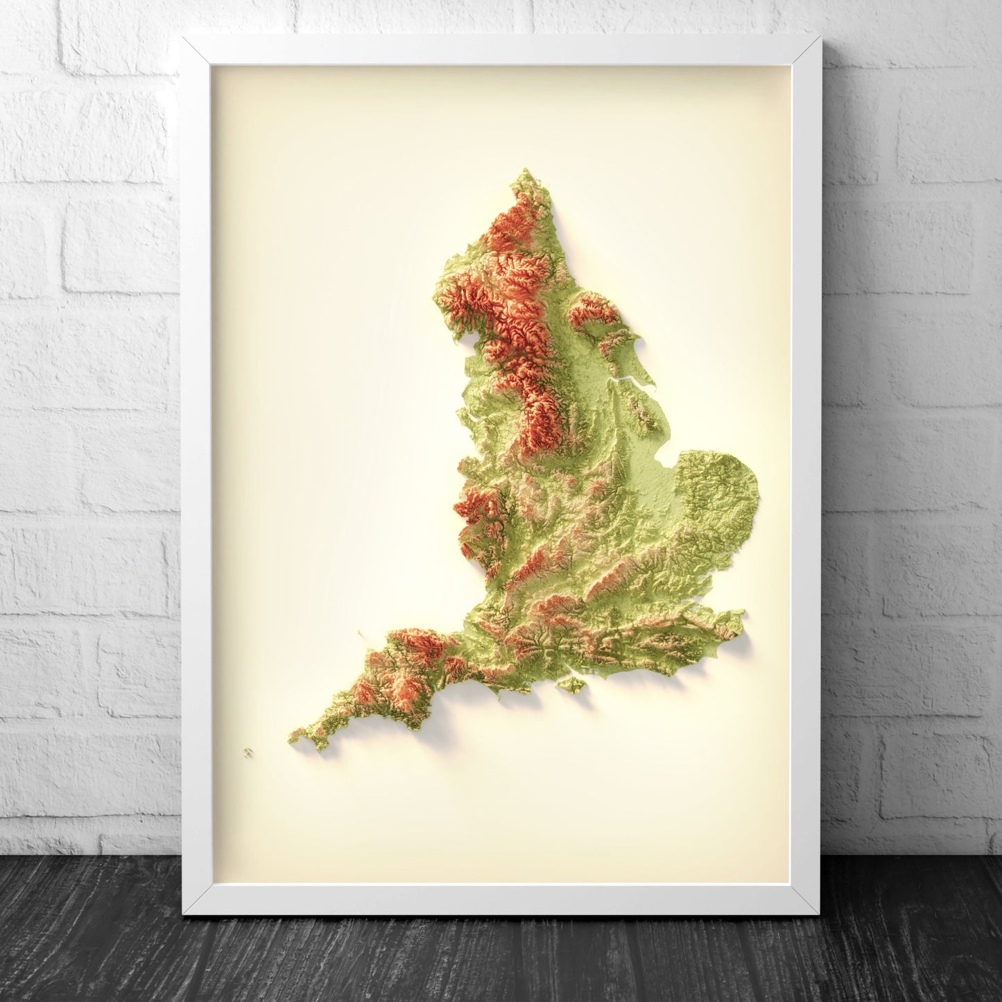 England Art Relief Map - 2D Print - English Geology - 2D Shaded Relief Map