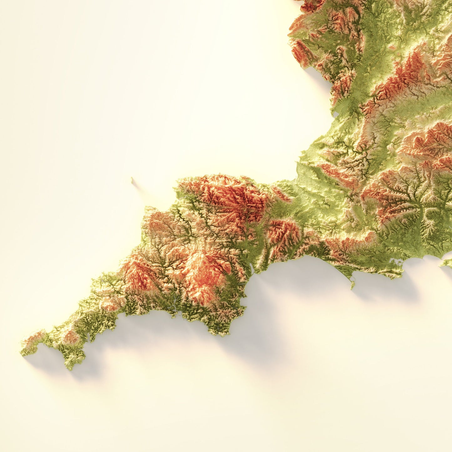 England Art Relief Map - 2D Print - English Geology - 2D Shaded Relief Map