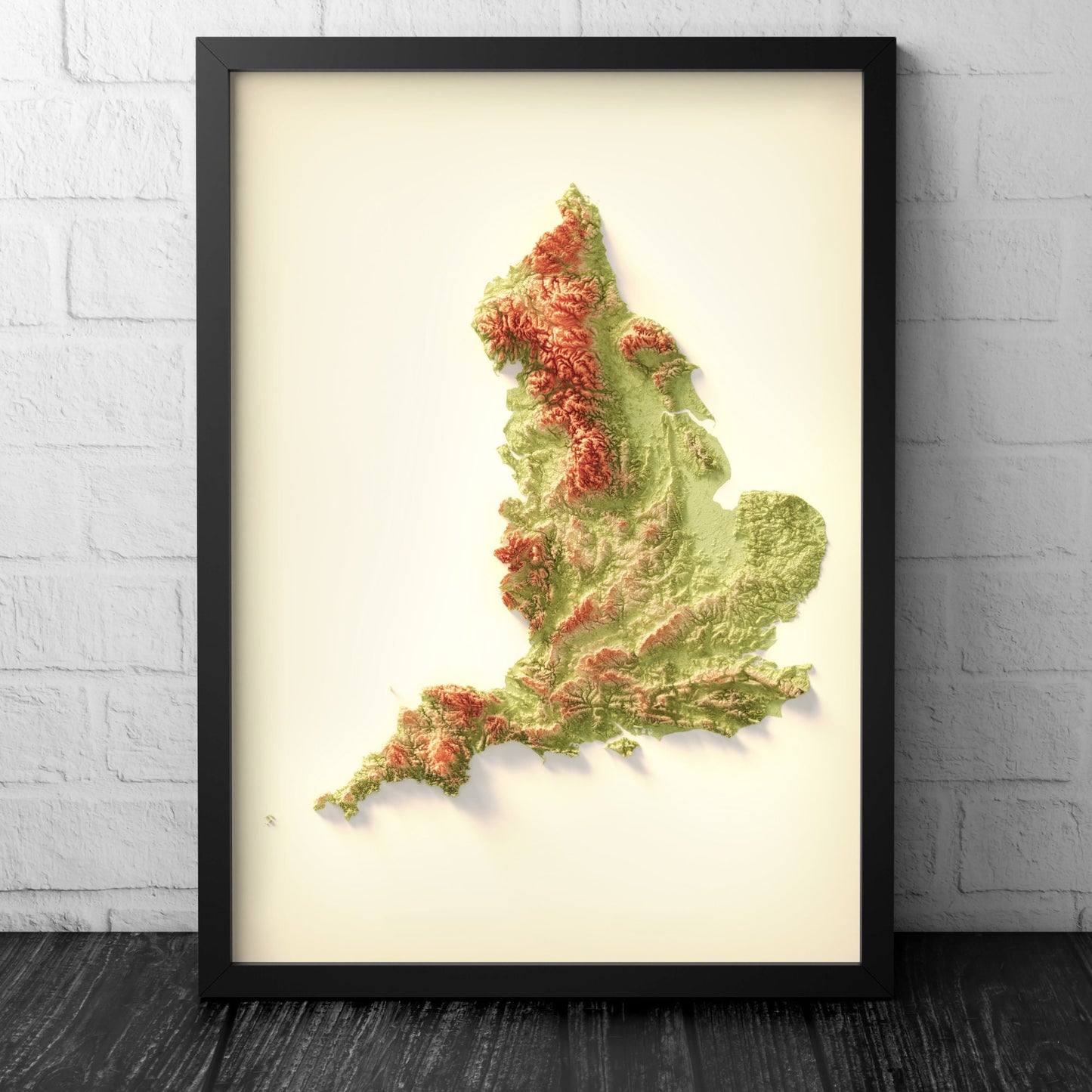 England Art Relief Map - 2D Print - English Geology - 2D Shaded Relief Map