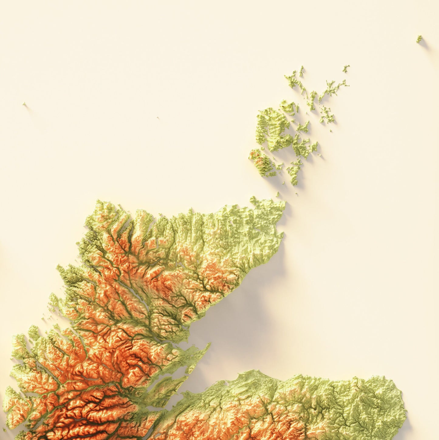 Scotland Art Relief Map - 2D Print - Scottish Geology - 2D Shaded Relief Map
