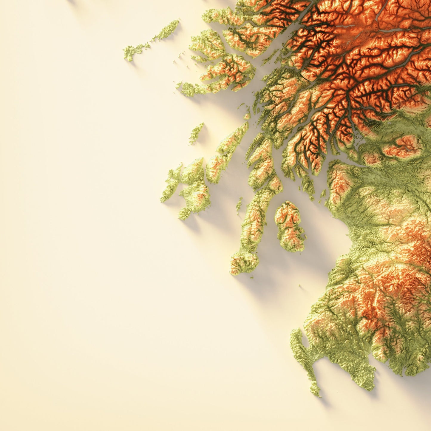 Scotland Art Relief Map - 2D Print - Scottish Geology - 2D Shaded Relief Map