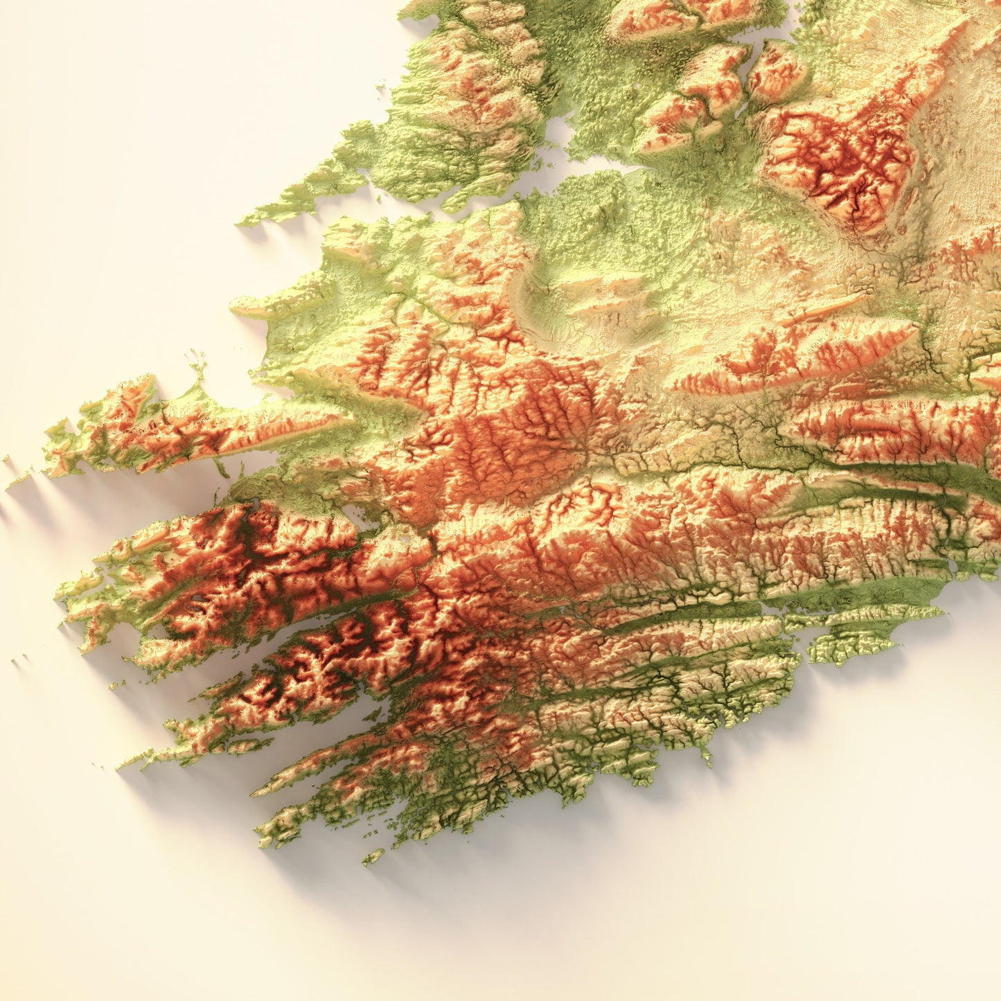 Ireland Art Relief Map - 2D Print - Irish Geology - 2D Shaded Relief Map