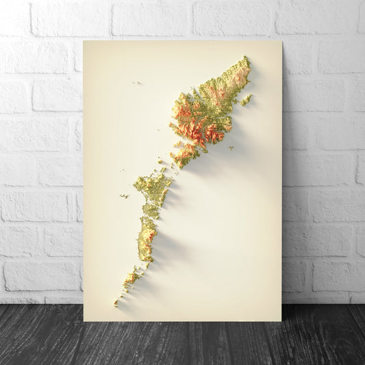 Outer Hebrides Art Relief Map - Harris and Lewis - 2D Print - Scotland Geology Poster - 2D Shaded Relief Map - Western Isles - Long Isle