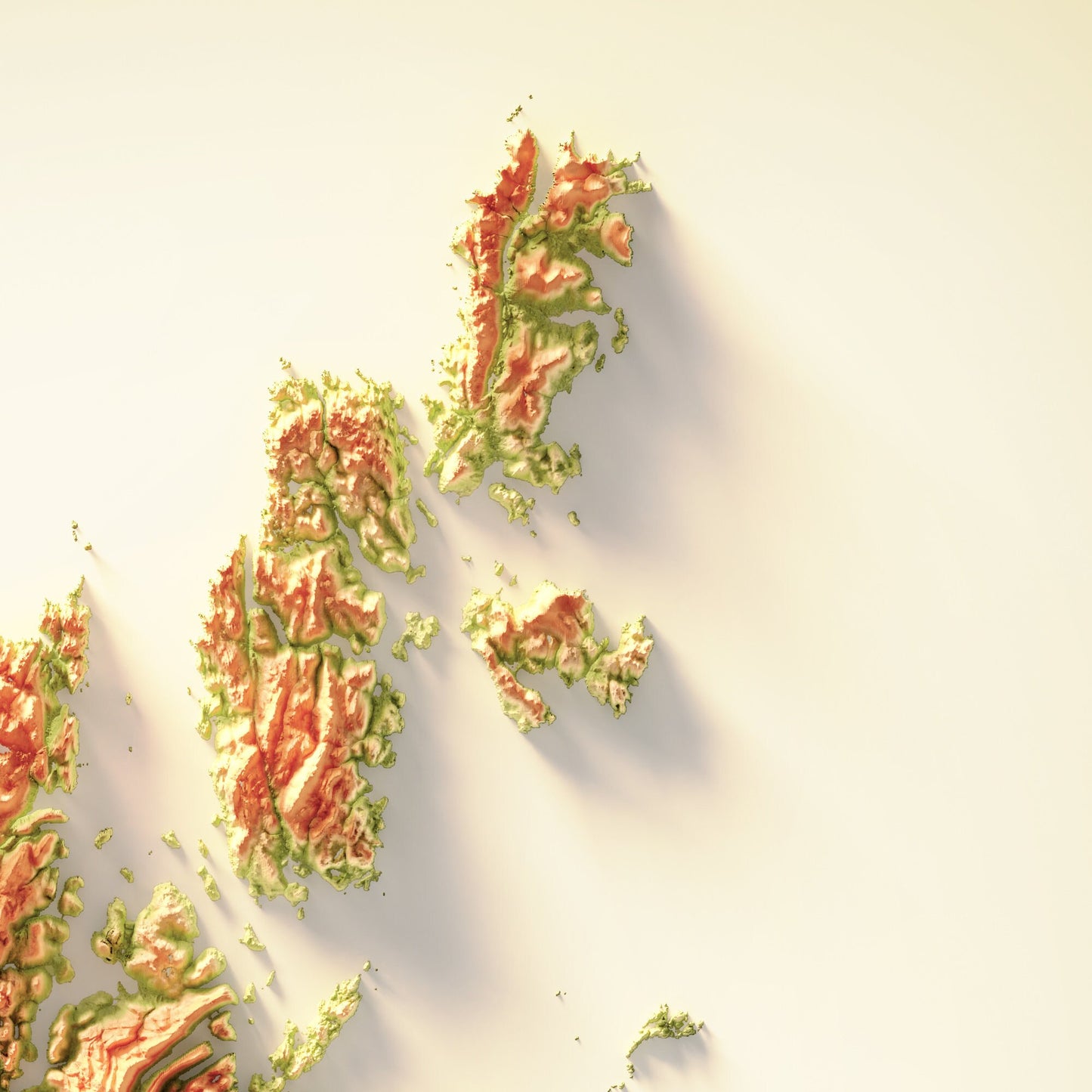 Shetland Isles Art Relief Map - 2D Print - Scotland Geology Poster - 2D Shaded Relief Map - Lerwick - Scalloway - Brae - Sandwick