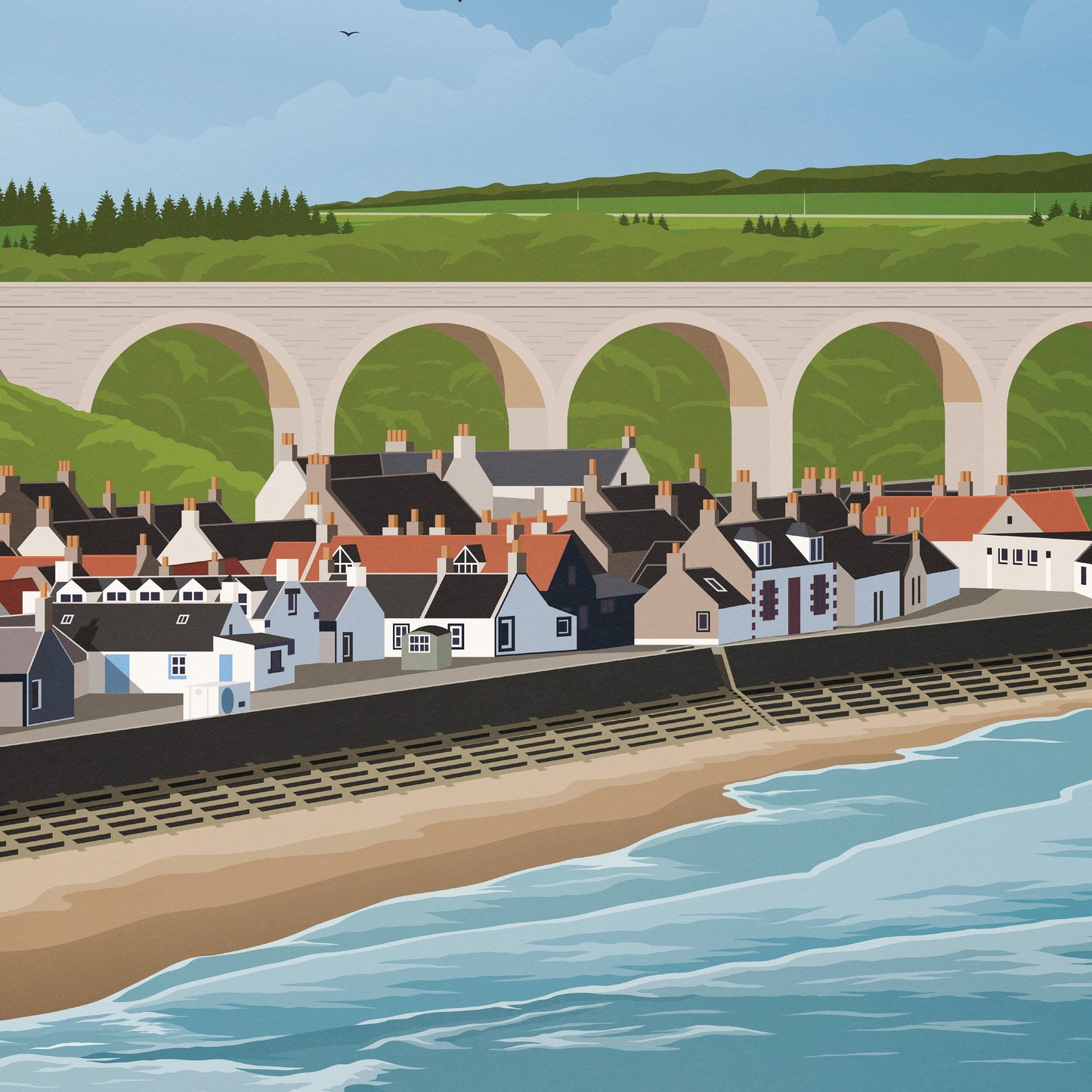 Cullen Print - Moray Firth - Viaduct -Harbour - Scotland - Travel Poster
