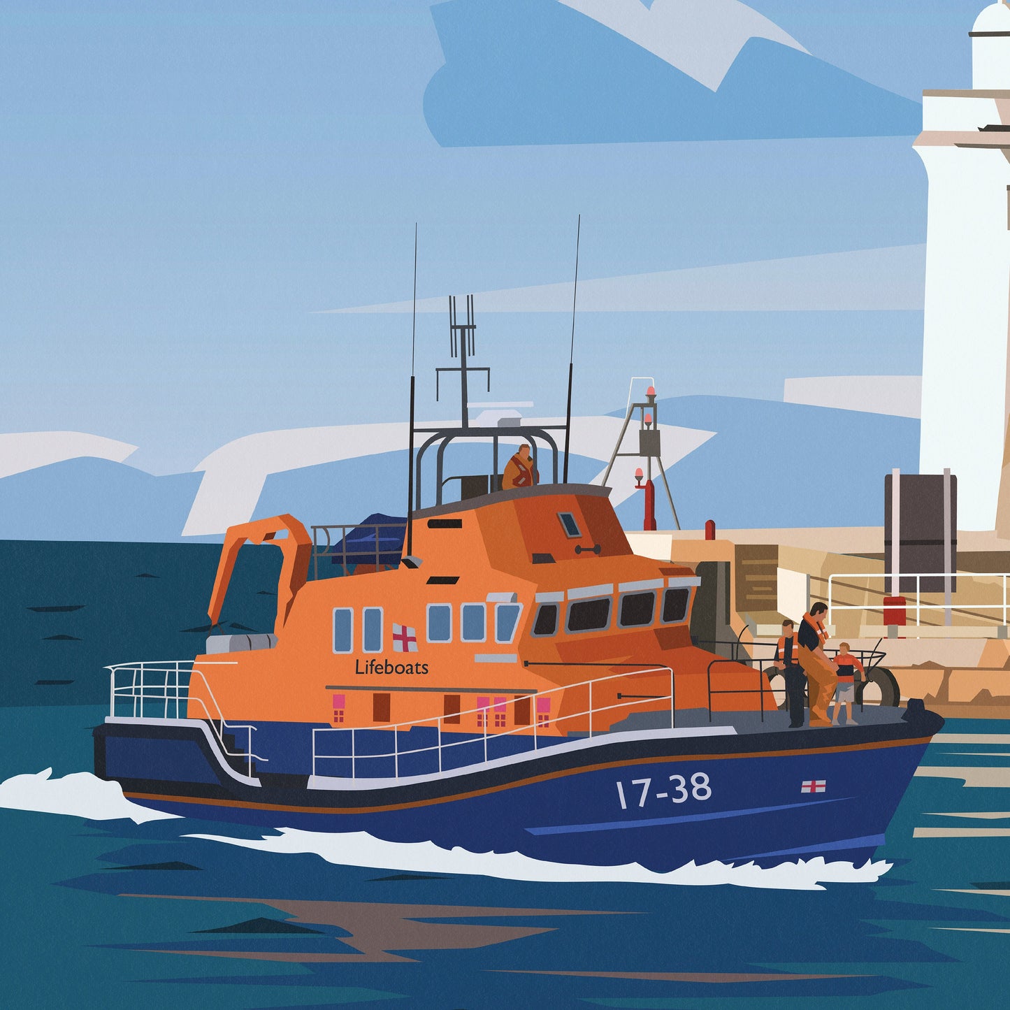 Buckie Moray Print - Lighthouse - Pier - Harbour - Lifeboat - Travel Poster