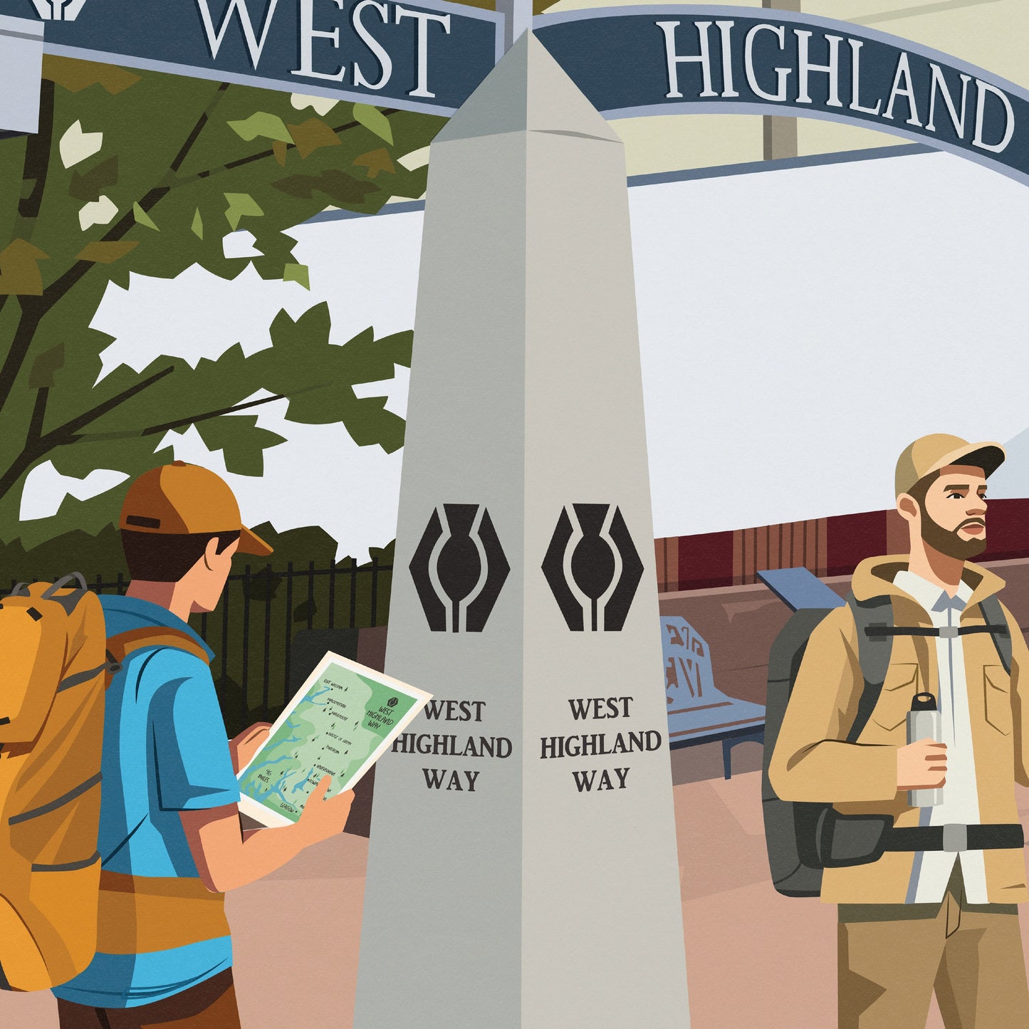 Milngavie Print - West Highland Way - Trail Beginning - Scotland - Hillwalking - Travel Poster