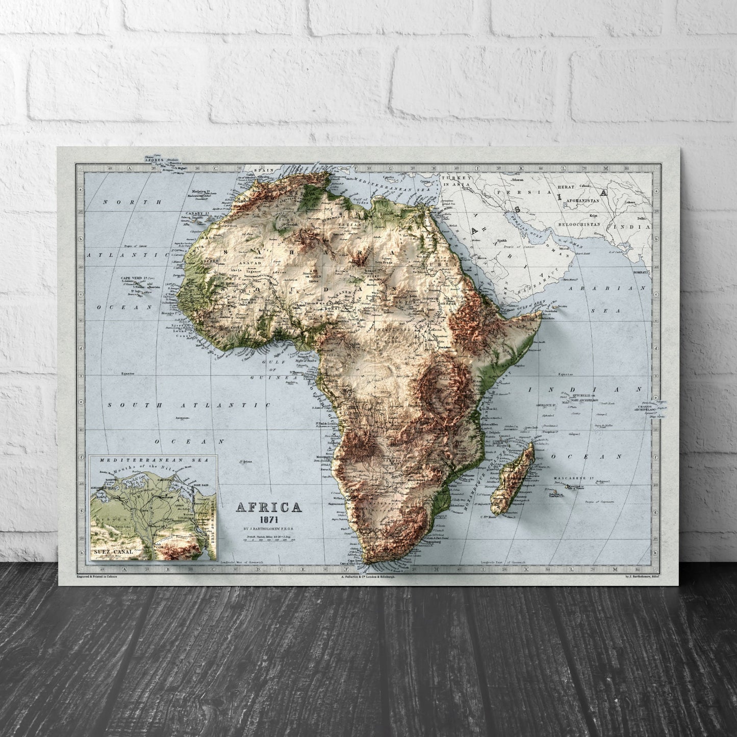 Africa Map - Vintage African Print - Elevation Poster - Map Art - Vintage Style