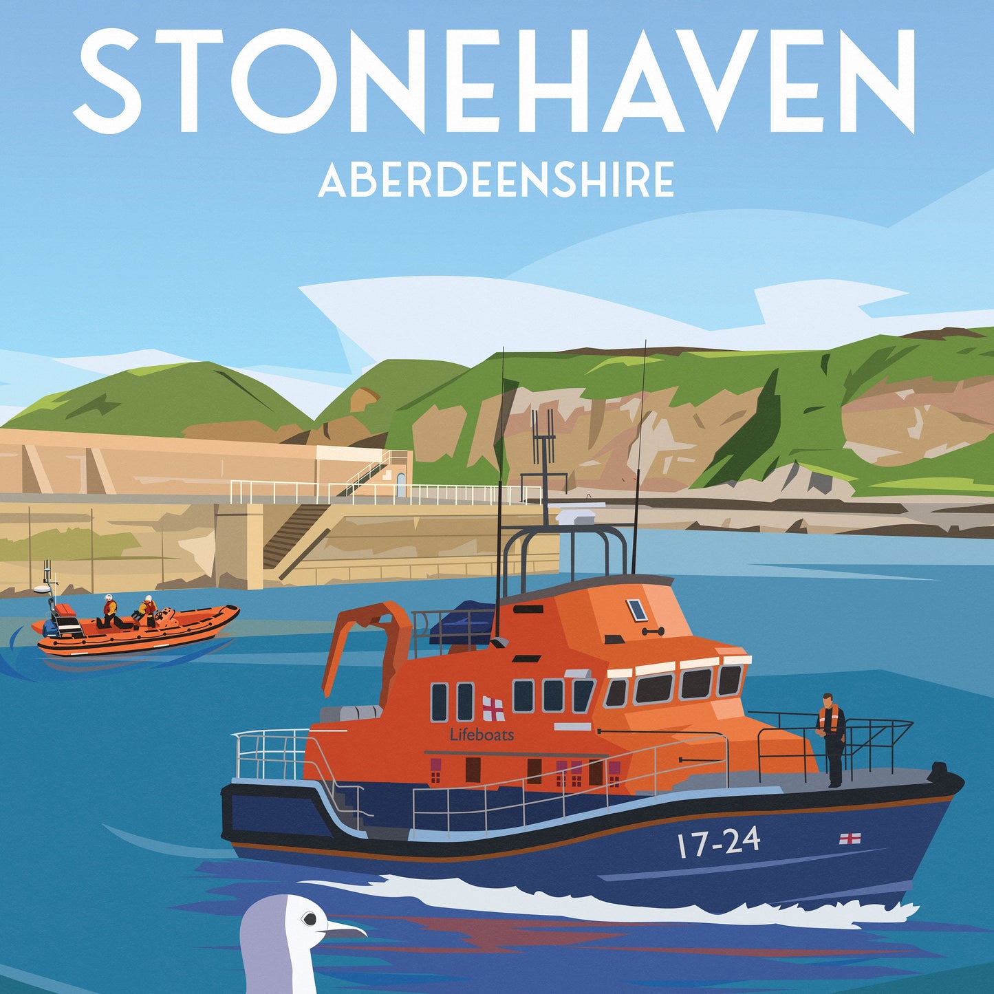 Stonehaven Print - Stonehaven Harbour - Aberdeenshire - Scotland - Lifeboat - Seagull