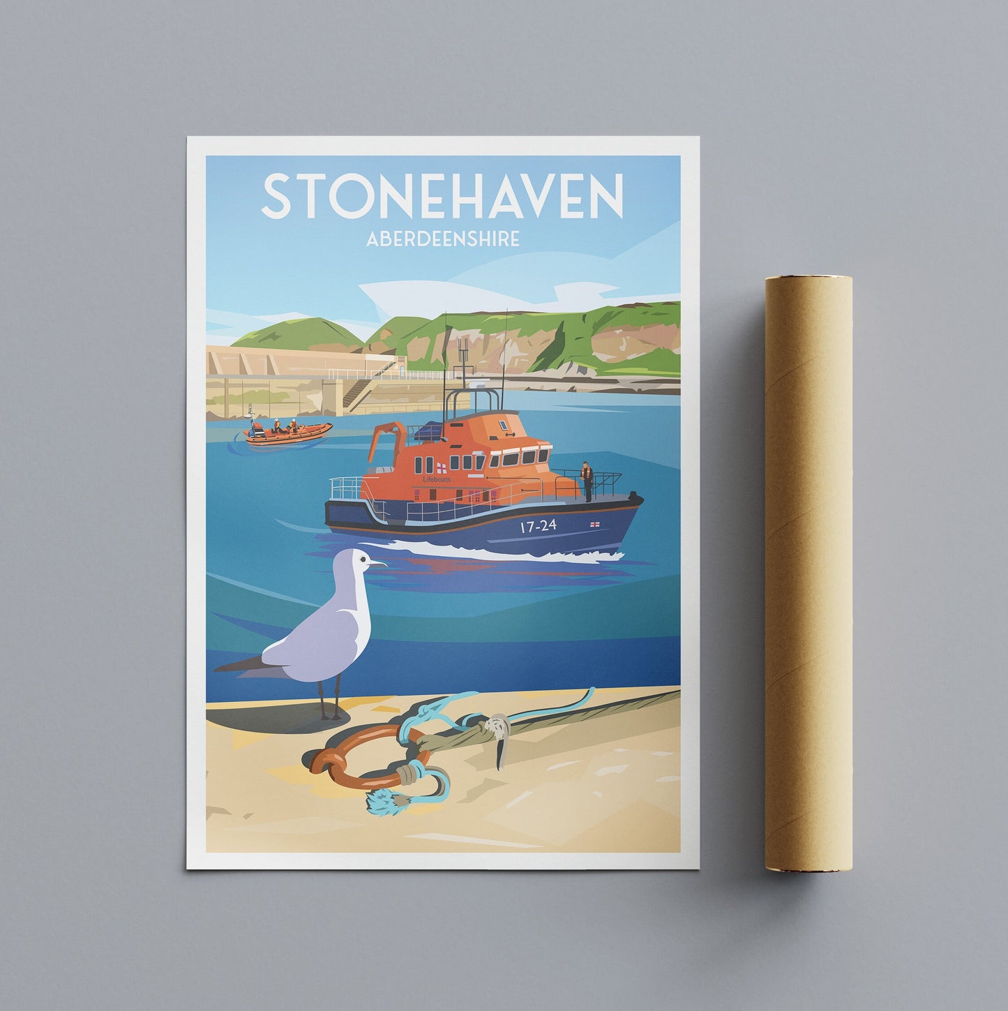 Stonehaven Print - Stonehaven Harbour - Aberdeenshire - Scotland - Lifeboat - Seagull
