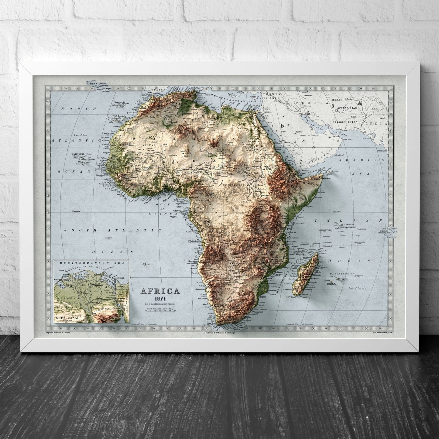 Africa Map - Vintage African Print - Elevation Poster - Map Art - Vintage Style